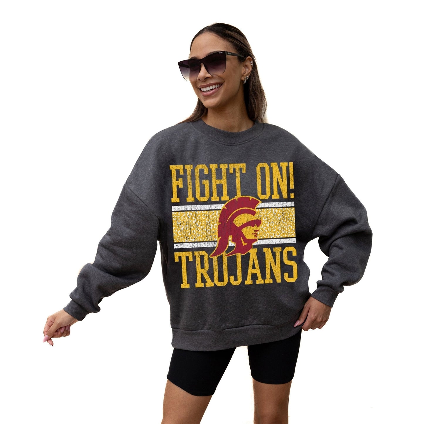 USC TROJANS WILD TAILGATE LONG SLEEVE UNISEX FIT PREMIUM FLEECE CREWNECK SWEATSHIRT WITH RIBBED KNIT NECKLINE, WRIST, AND WAISTBAND - The Club