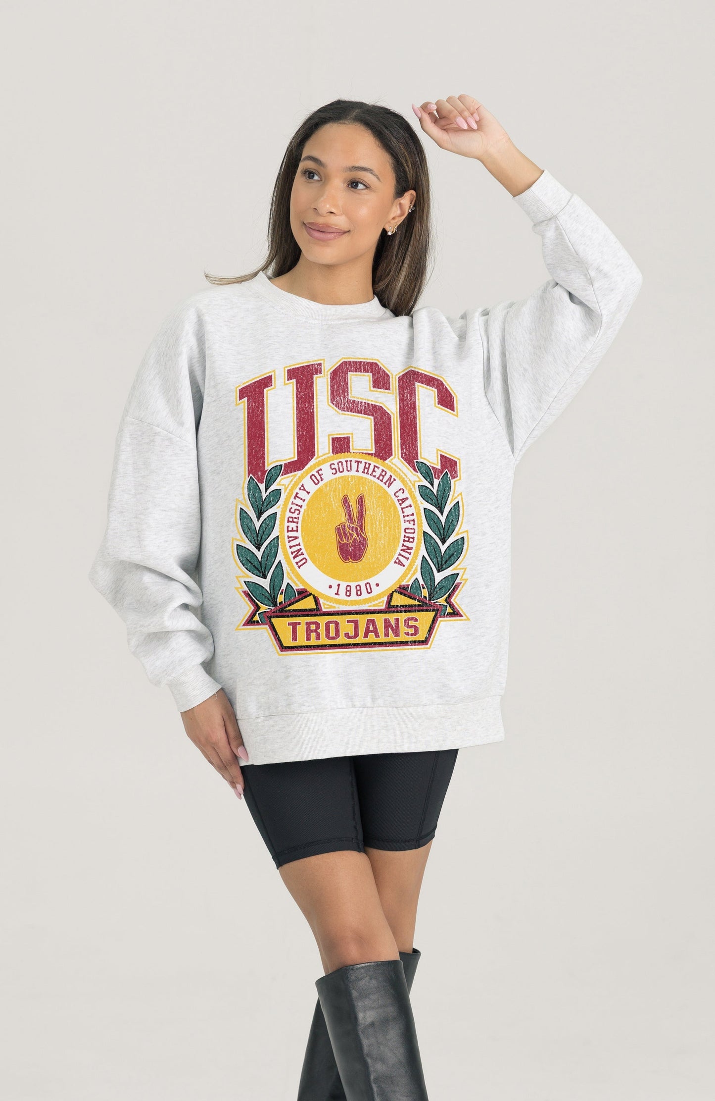USC TROJANS HERITAGE PREMIUM FLEECE DROP SHOULDER CREWNECK PULLOVER