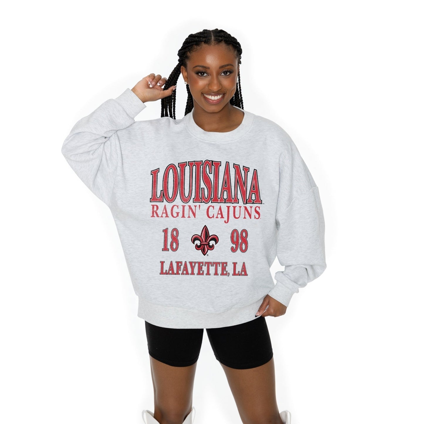 LOUISIANA RAGIN' CAJUNS ALLEGIANCE LONG SLEEVE UNISEX FIT PREMIUM FLEECE CREWNECK SWEATSHIRT WITH RIBBED KNIT NECKLINE, WRIST, AND WAISTBAND - The Club