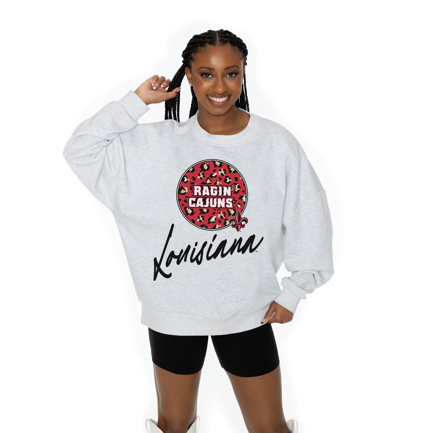 LOUISIANA RAGIN' CAJUNS GOING WILD LONG SLEEVE UNISEX FIT PREMIUM FLEECE CREWNECK SWEATSHIRT WITH RIBBED KNIT NECKLINE, WRIST, AND WAISTBAND - The Club