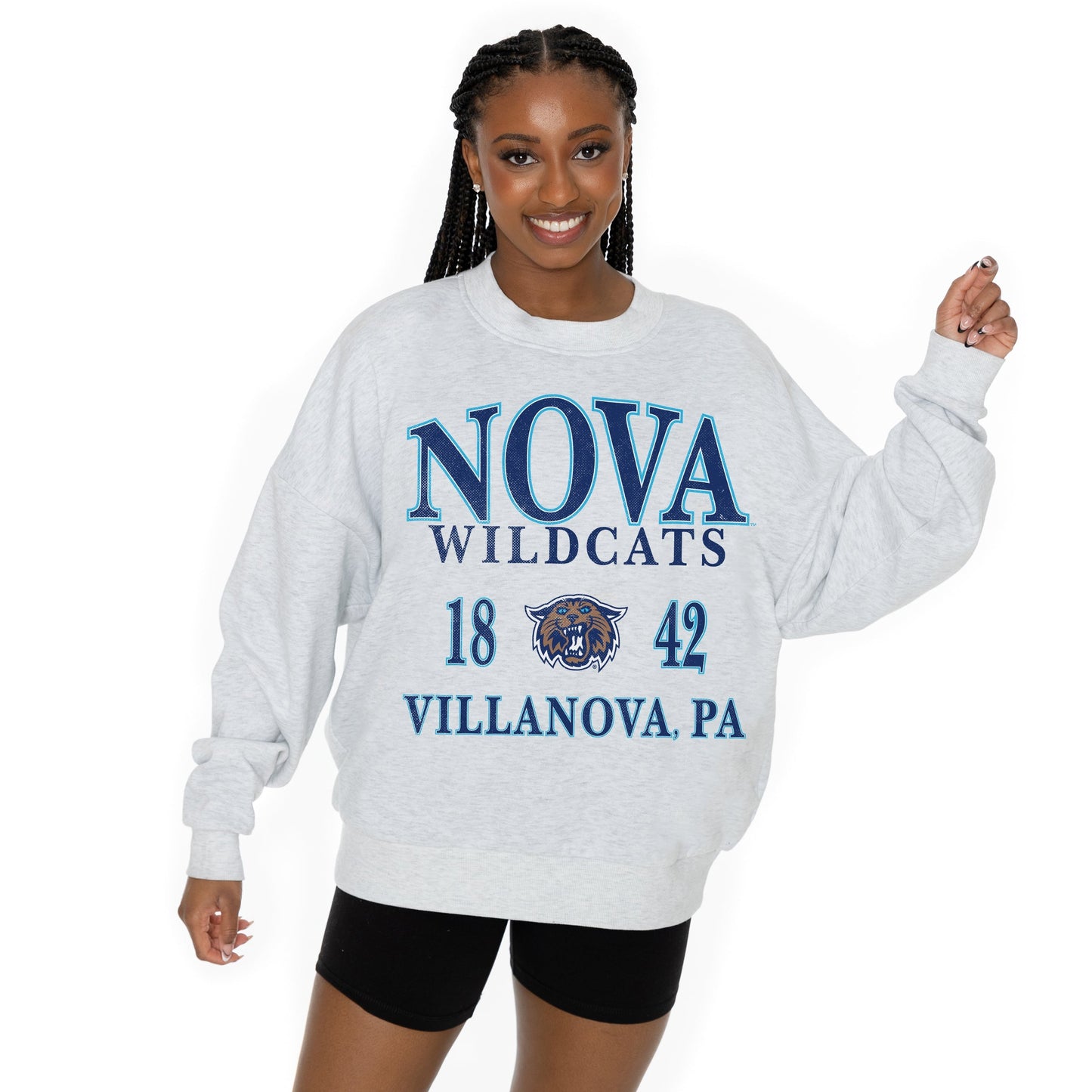 VILLANOVA WILDCATS ALLEGIANCE LONG SLEEVE UNISEX FIT PREMIUM FLEECE CREWNECK SWEATSHIRT WITH RIBBED KNIT NECKLINE, WRIST, AND WAISTBAND
