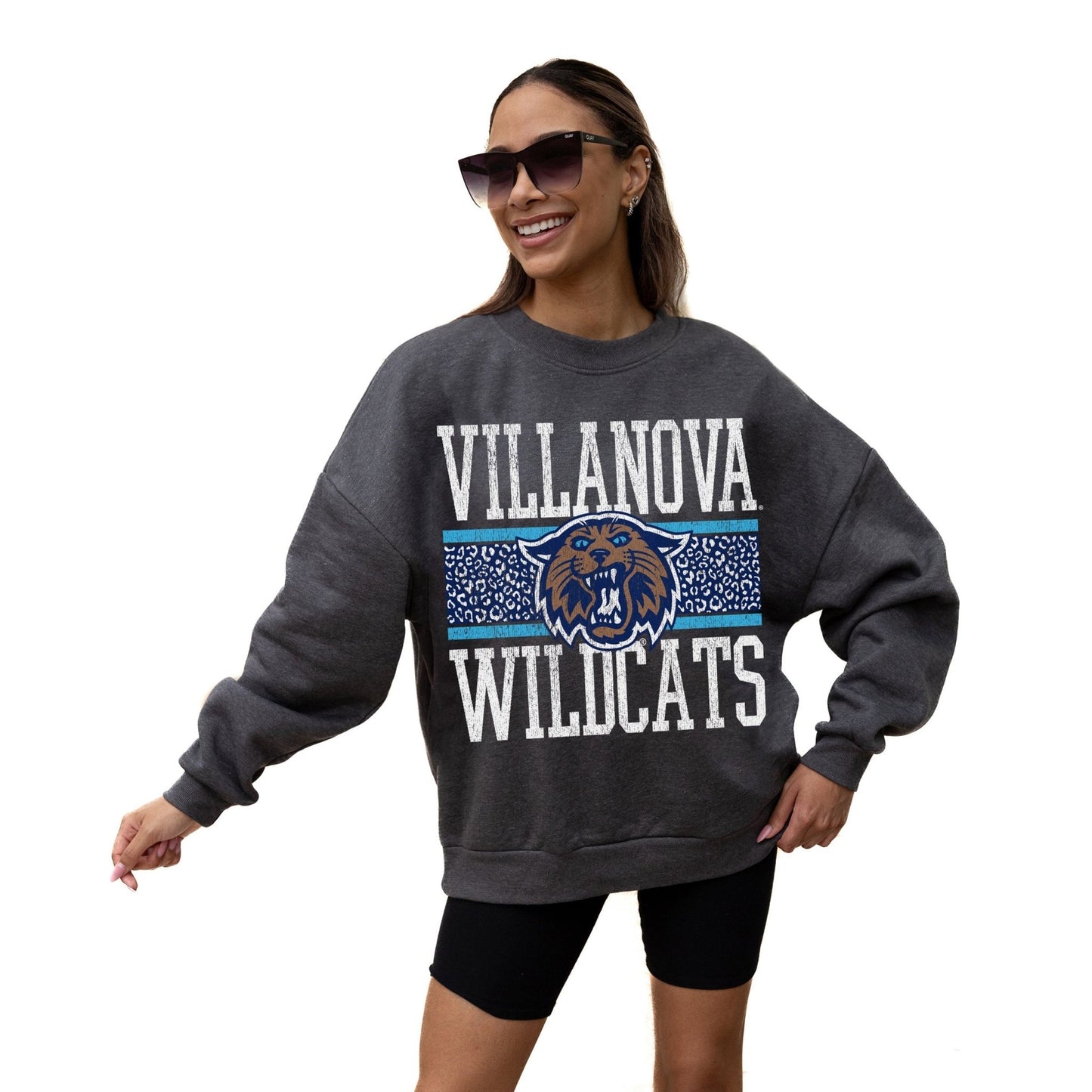 VILLANOVA WILDCATS WILD TAILGATE LONG SLEEVE UNISEX FIT PREMIUM FLEECE CREWNECK SWEATSHIRT WITH RIBBED KNIT NECKLINE, WRIST, AND WAISTBAND - The Club