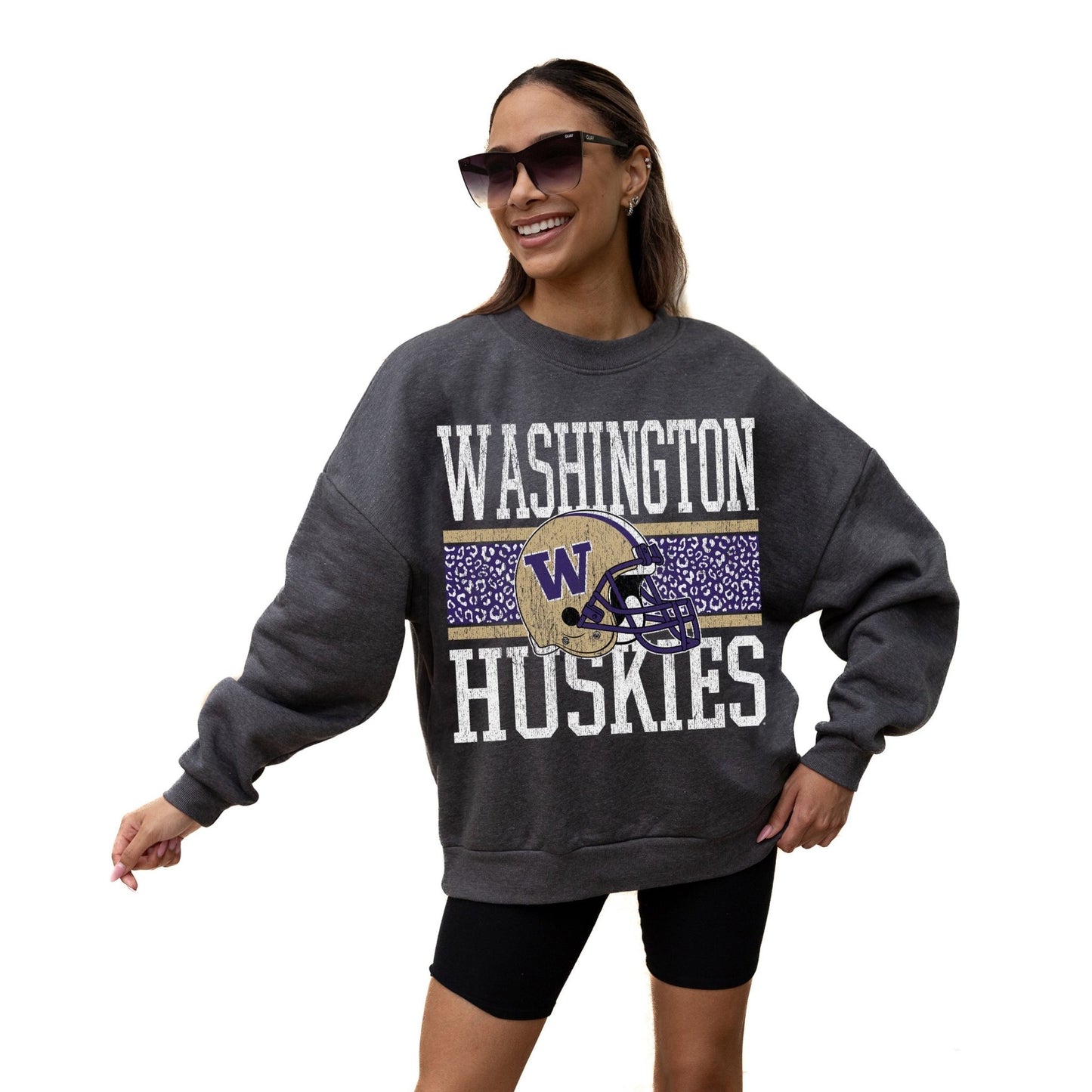 WASHINGTON HUSKIES WILD TAILGATE LONG SLEEVE UNISEX FIT PREMIUM FLEECE CREWNECK SWEATSHIRT WITH RIBBED KNIT NECKLINE, WRIST, AND WAISTBAND - The Club