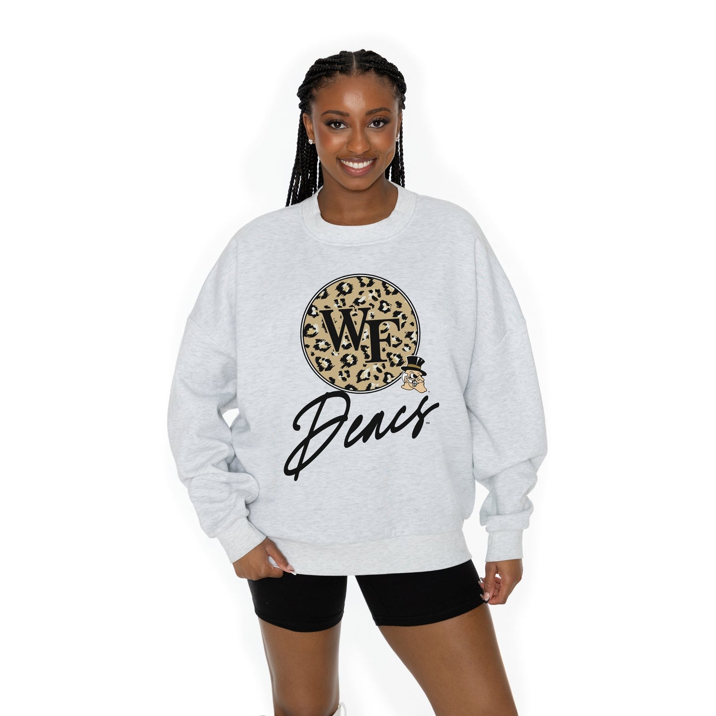 WAKE FOREST DEMON DEACONS GOING WILD LONG SLEEVE UNISEX FIT PREMIUM FLEECE CREWNECK SWEATSHIRT WITH RIBBED KNIT NECKLINE, WRIST, AND WAISTBAND
