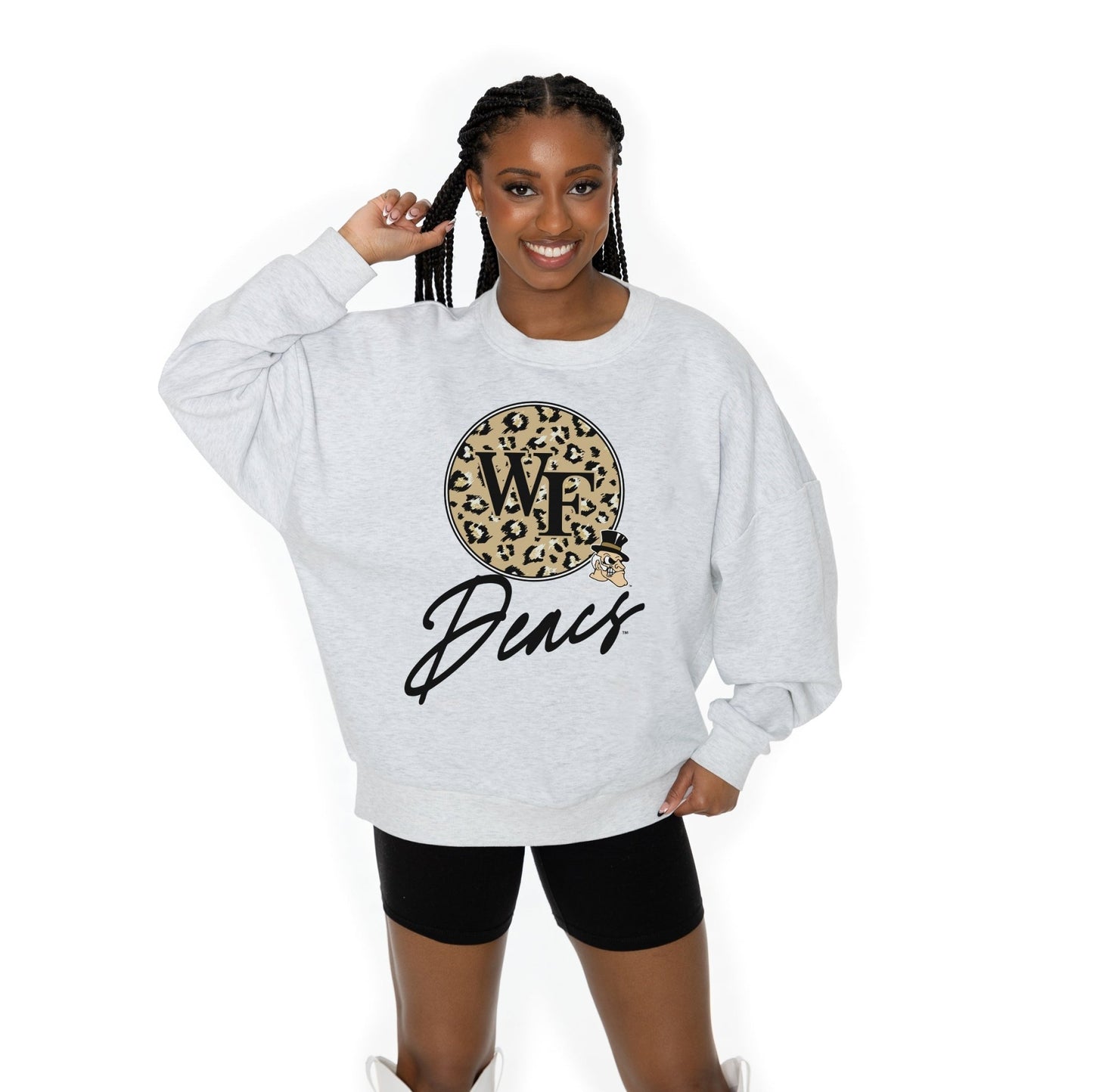 WAKE FOREST DEMON DEACONS GOING WILD LONG SLEEVE UNISEX FIT PREMIUM FLEECE CREWNECK SWEATSHIRT WITH RIBBED KNIT NECKLINE, WRIST, AND WAISTBAND - The Club