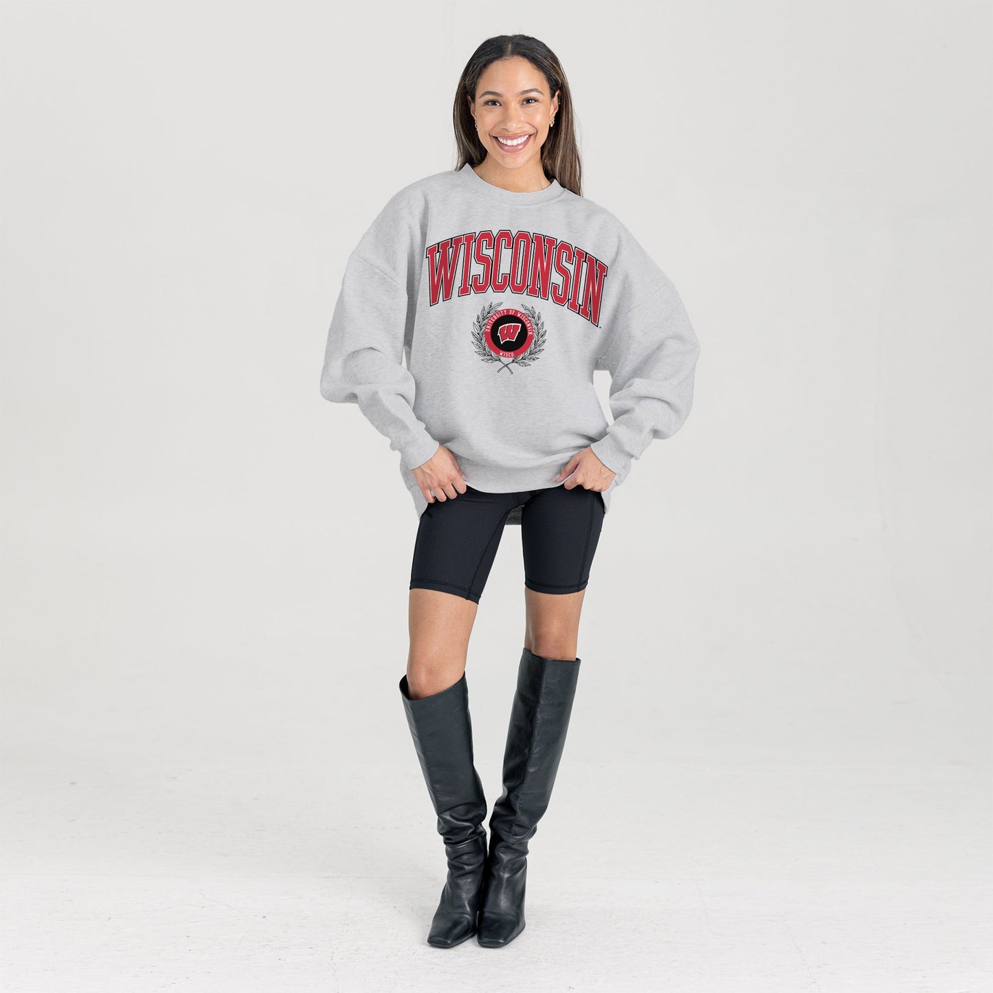 WISCONSIN BADGERS TRADITION REFINED PREMIUM FLEECE CREWNECK PULLOVER