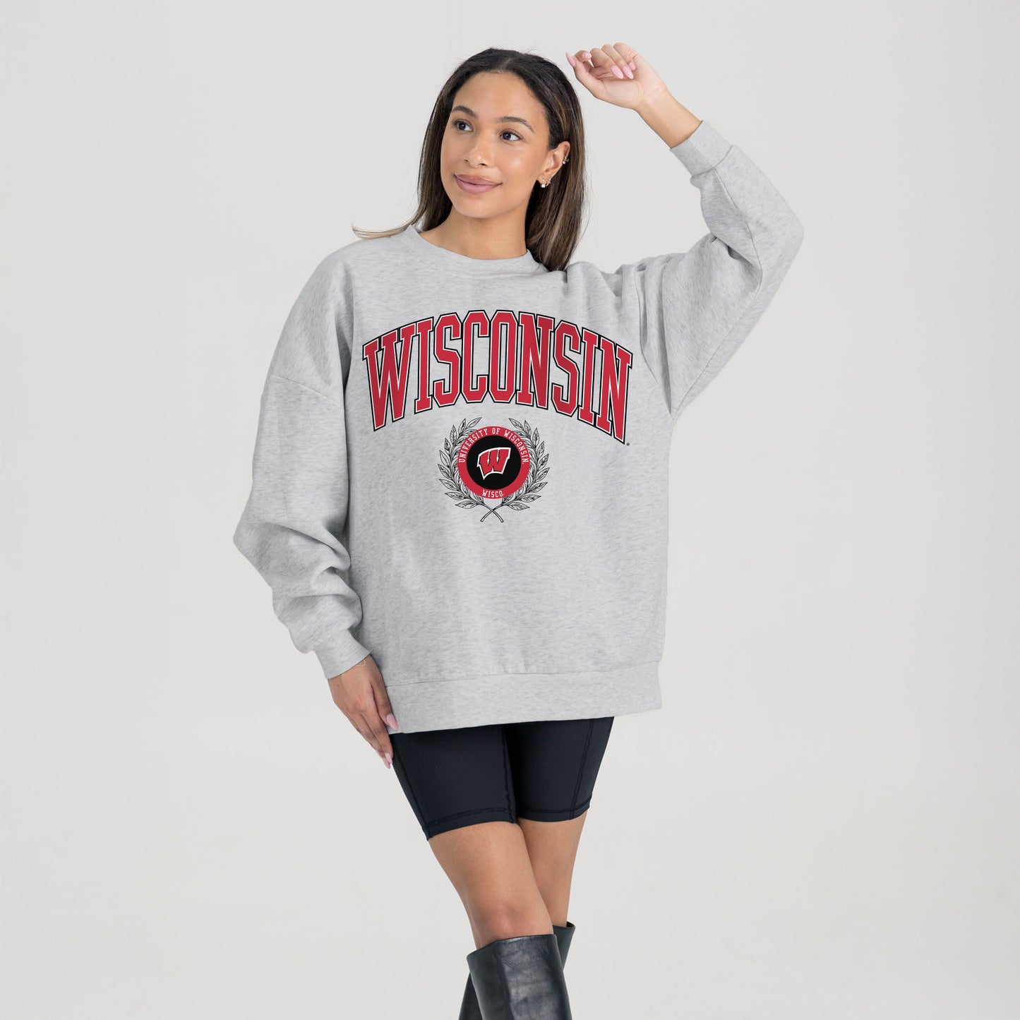 WISCONSIN BADGERS TRADITION REFINED PREMIUM FLEECE CREWNECK PULLOVER