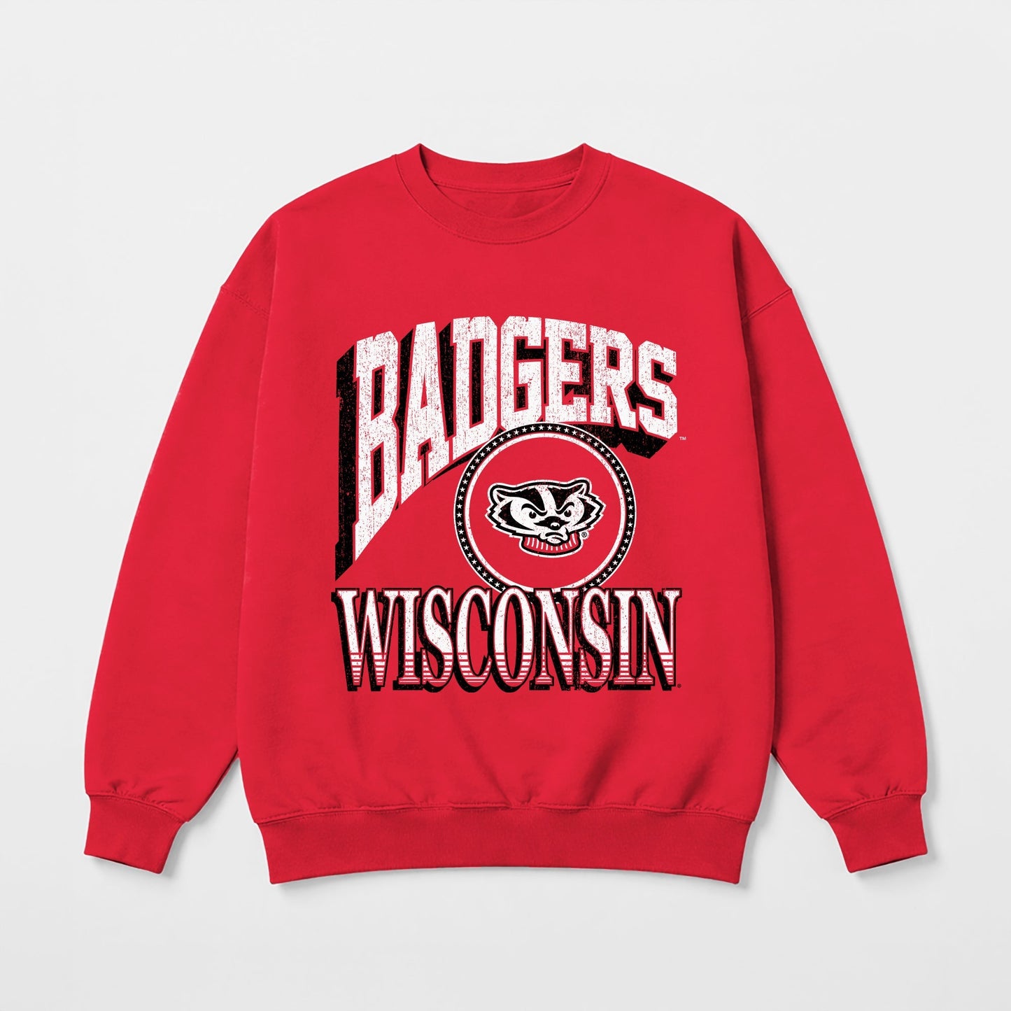 WISCONSIN BADGERS MAIN CHARACTER PREMIUM FLEECE DROP SHOULDER CREWNECK PULLOVER
