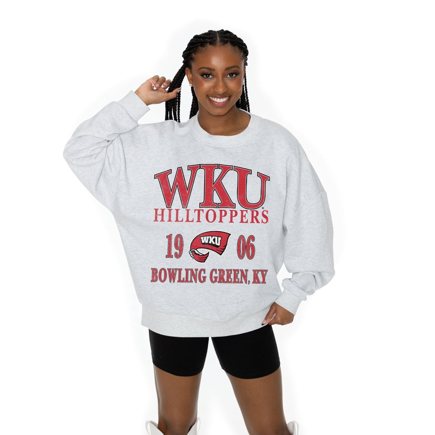 WESTERN KENTUCKY HILLTOPPERS ALLEGIANCE LONG SLEEVE UNISEX FIT PREMIUM FLEECE CREWNECK SWEATSHIRT WITH RIBBED KNIT NECKLINE, WRIST, AND WAISTBAND - The Club
