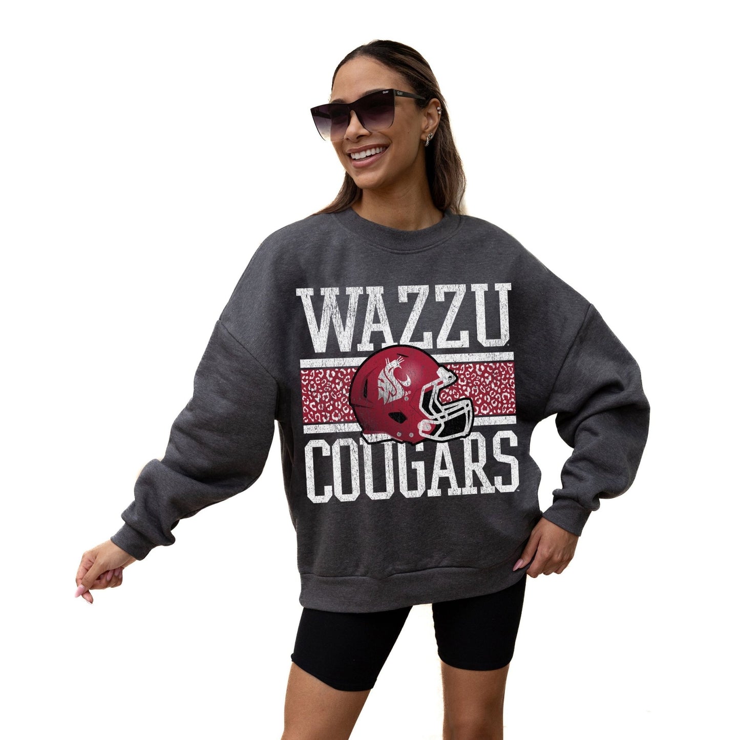 WASHINGTON STATE COUGARS WILD TAILGATE LONG SLEEVE UNISEX FIT PREMIUM FLEECE CREWNECK SWEATSHIRT WITH RIBBED KNIT NECKLINE, WRIST, AND WAISTBAND - The Club