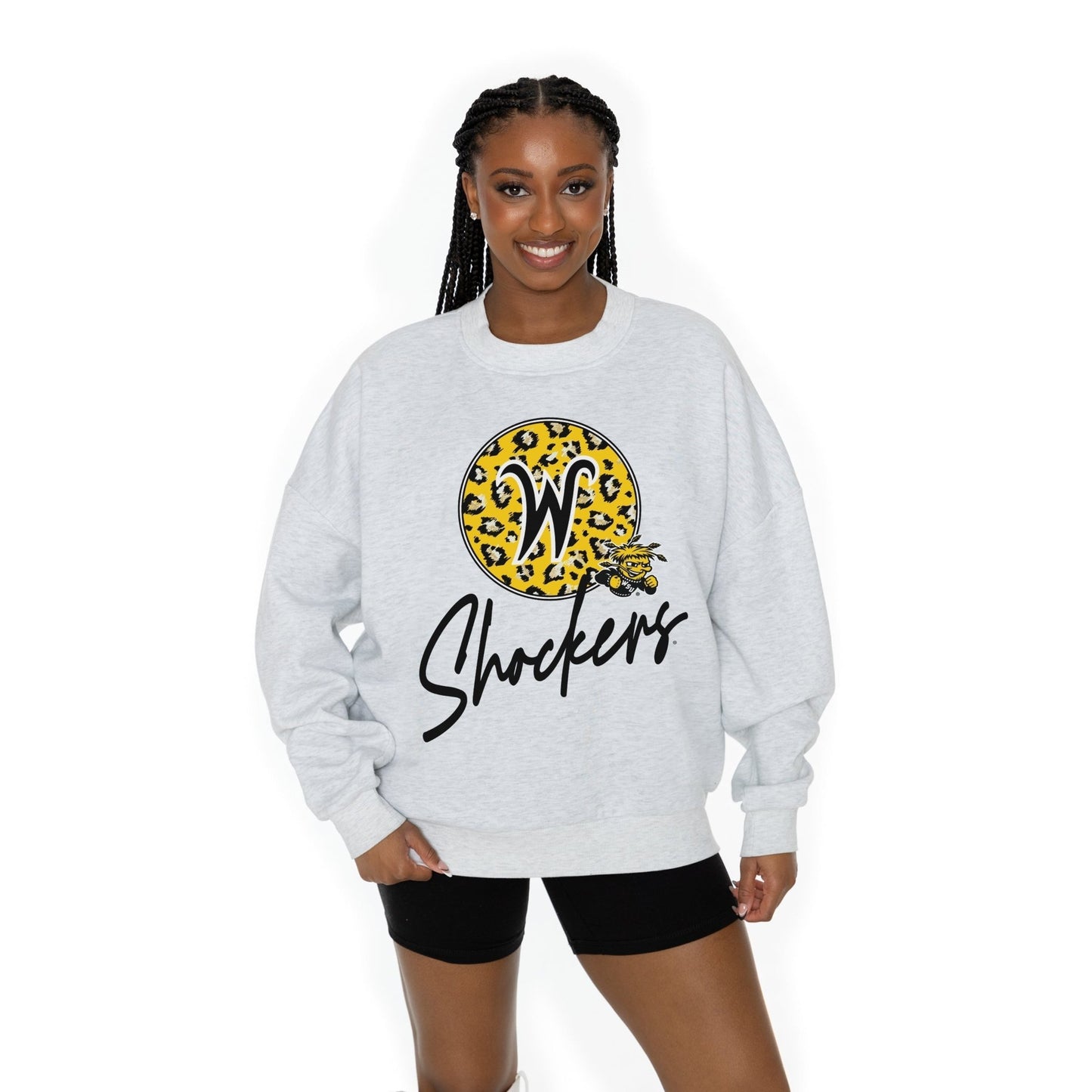 WICHITA STATE SHOCKERS GOING WILD LONG SLEEVE UNISEX FIT PREMIUM FLEECE CREWNECK SWEATSHIRT WITH RIBBED KNIT NECKLINE, WRIST, AND WAISTBAND - The Club