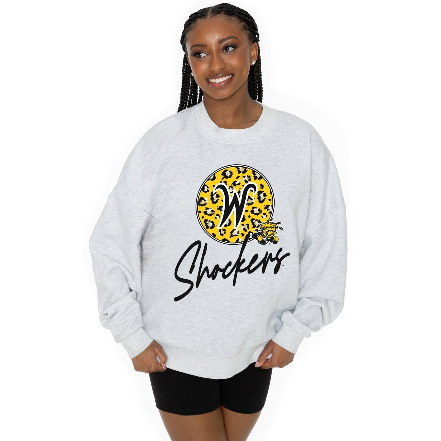 WICHITA STATE SHOCKERS GOING WILD LONG SLEEVE UNISEX FIT PREMIUM FLEECE CREWNECK SWEATSHIRT WITH RIBBED KNIT NECKLINE, WRIST, AND WAISTBAND - The Club
