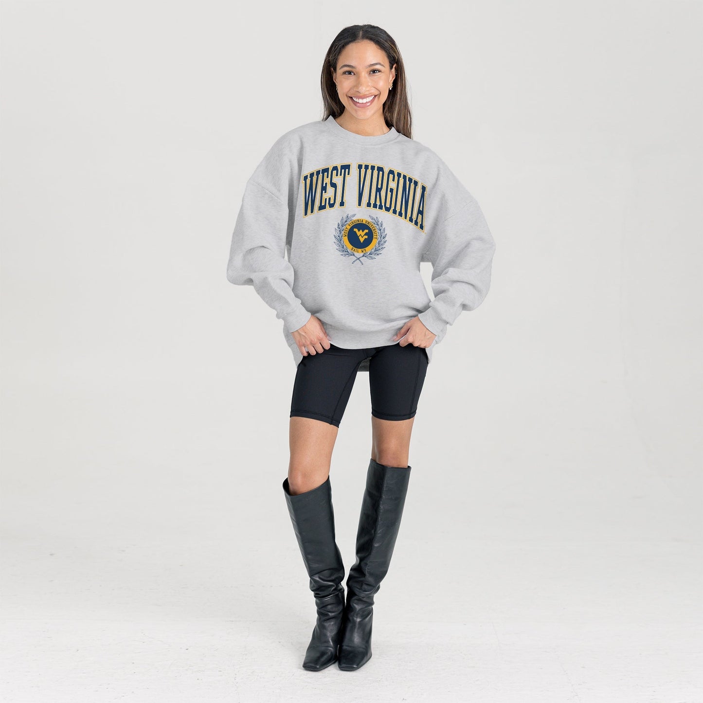 WEST VIRGINIA MOUNTAINEERS TRADITION REFINED PREMIUM FLEECE CREWNECK PULLOVER
