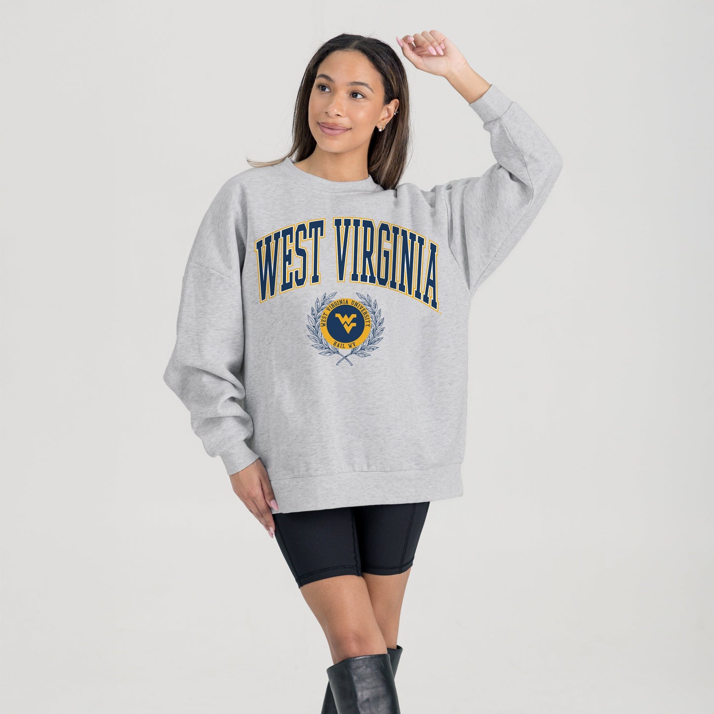 WEST VIRGINIA MOUNTAINEERS TRADITION REFINED PREMIUM FLEECE CREWNECK PULLOVER