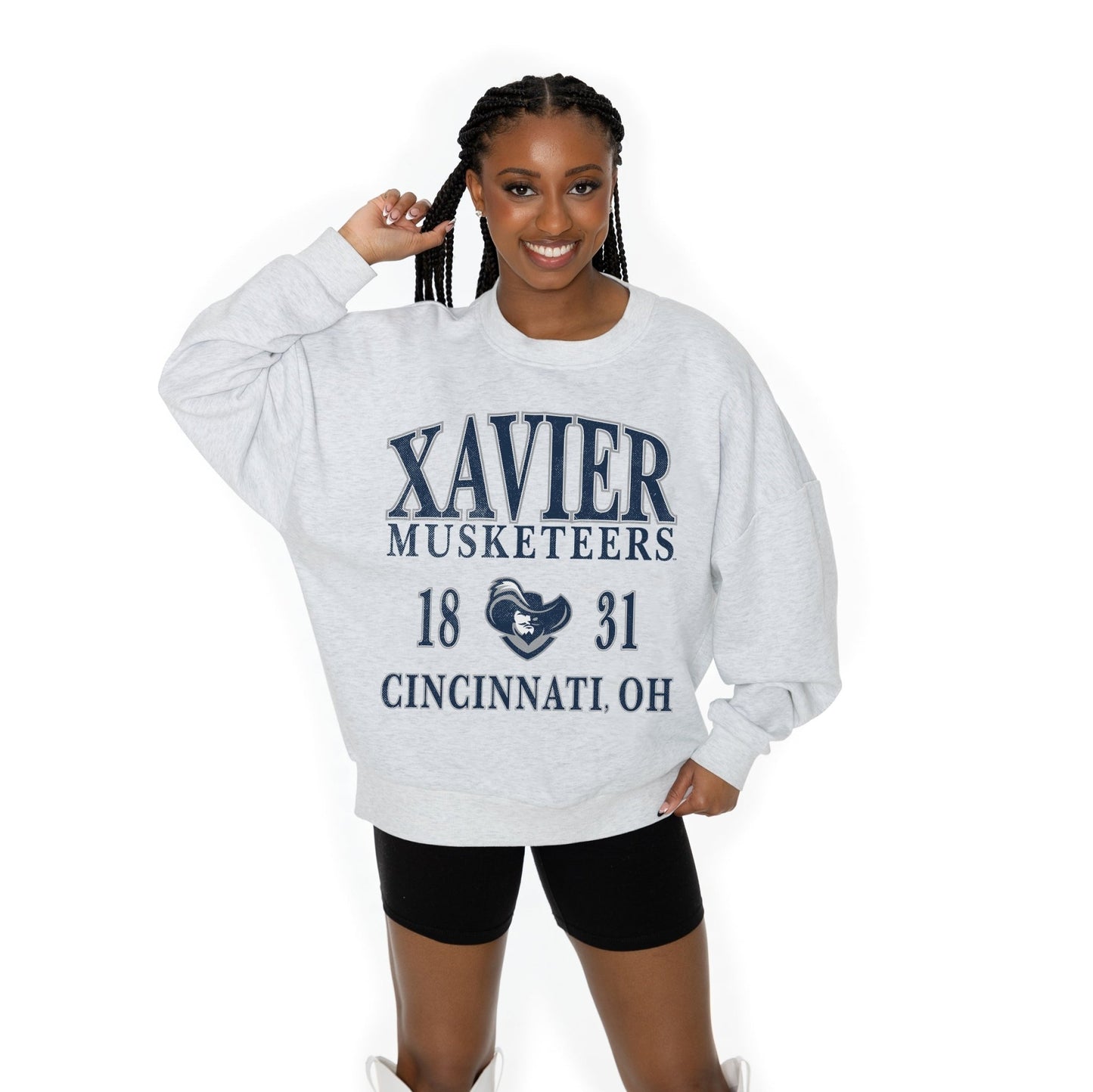XAVIER MUSKETEERS ALLEGIANCE LONG SLEEVE UNISEX FIT PREMIUM FLEECE CREWNECK SWEATSHIRT WITH RIBBED KNIT NECKLINE, WRIST, AND WAISTBAND - The Club