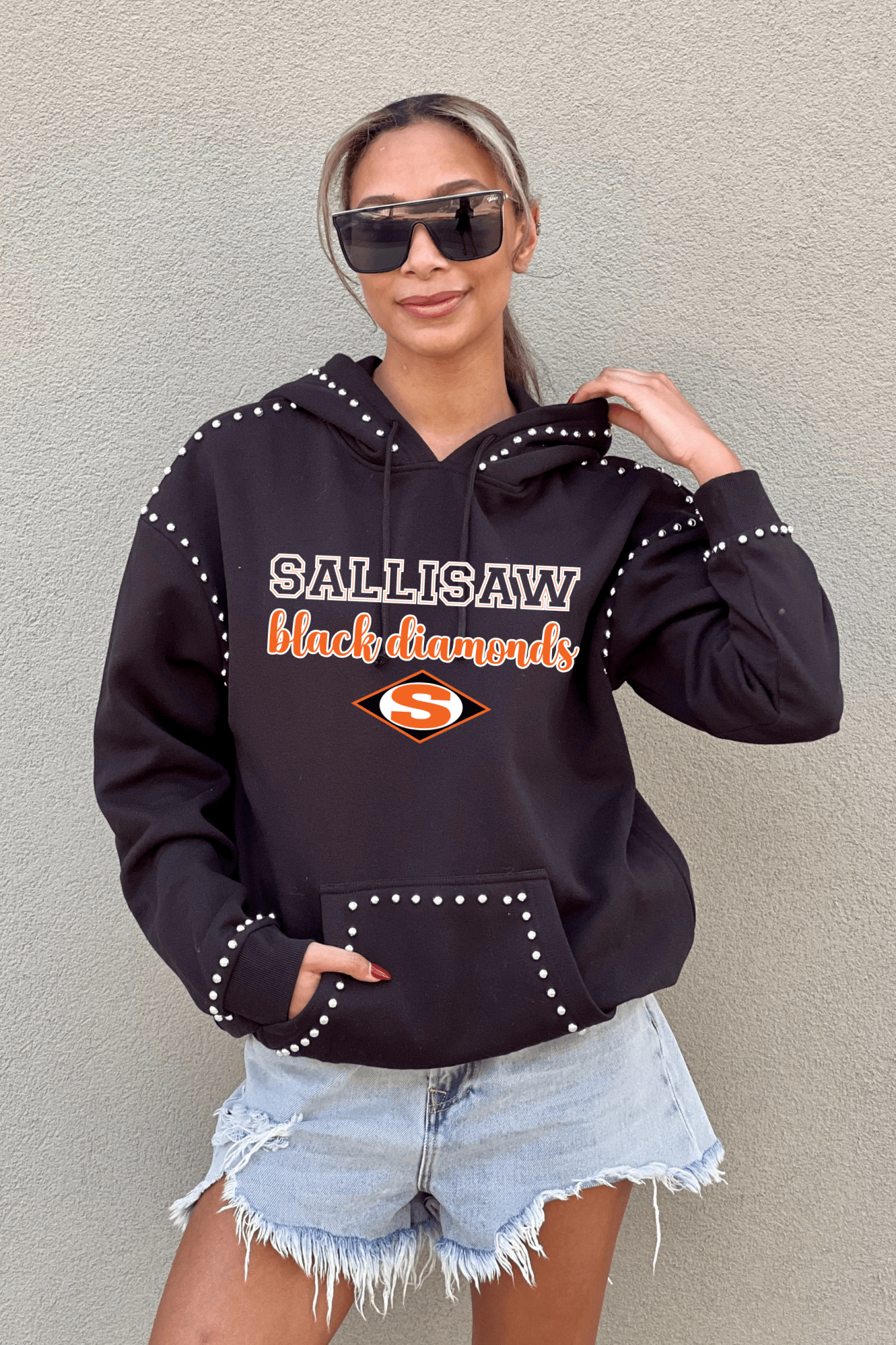 SALLISAW BLACK DIAMONDS STUDDED HOODED PULLOVER - The Club