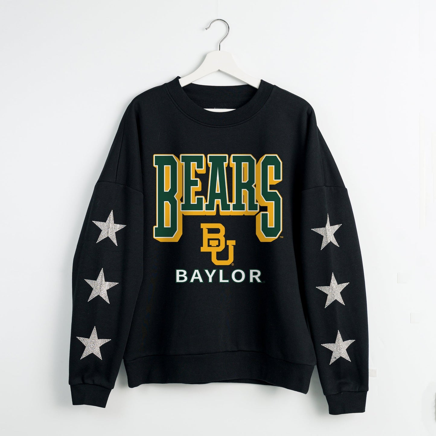 BAYLOR BEARS PURE VICTORY EMBELLISHED STAR SLEEVE CREWNECK PULLOVER
