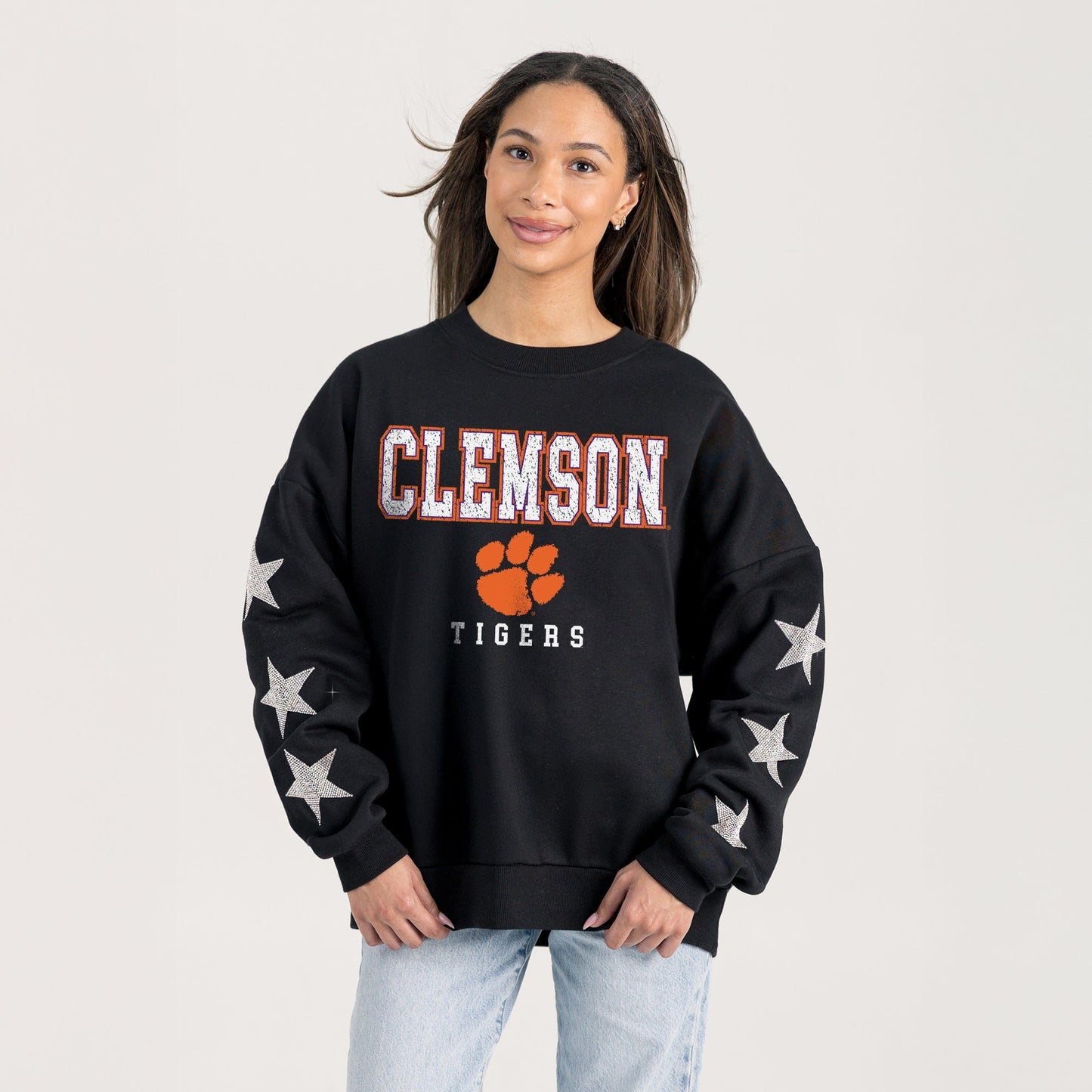 CLEMSON TIGERS VELOCITY STAR EMBELLISHED CREW SWEATSHIRT