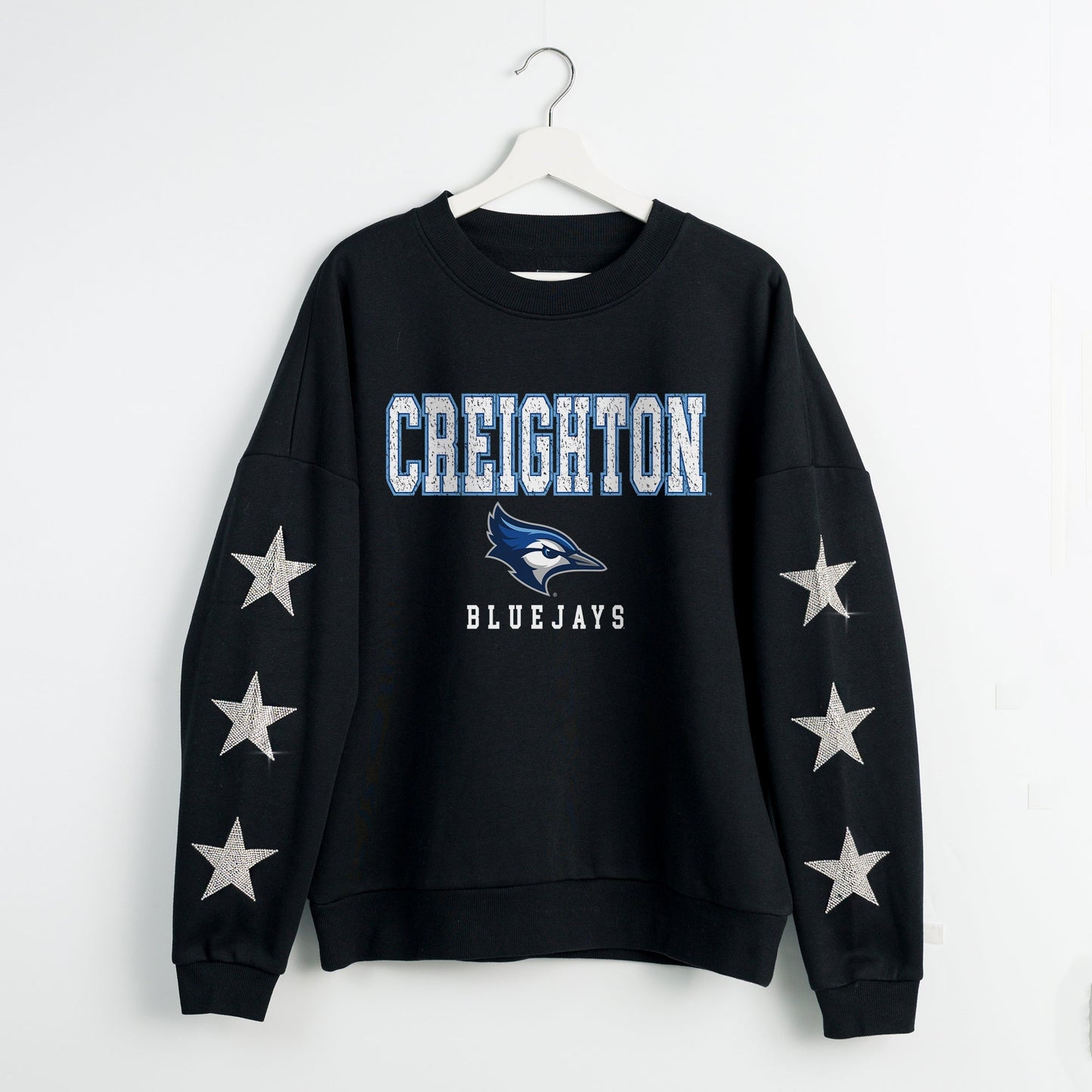 CREIGHTON BLUEJAYS VELOCITY STAR EMBELLISHED CREW SWEATSHIRT