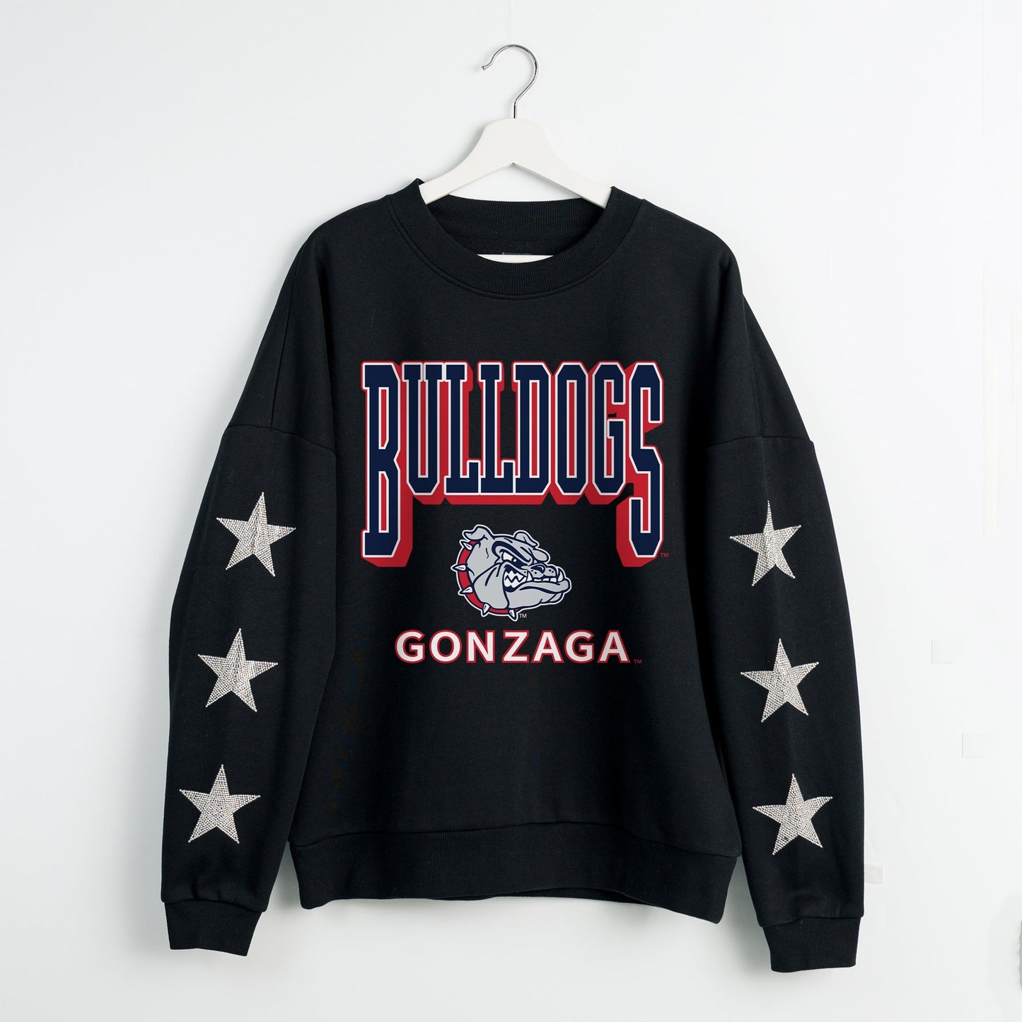 GONZAGA BULLDOGS PURE VICTORY EMBELLISHED STAR SLEEVE CREWNECK PULLOVER