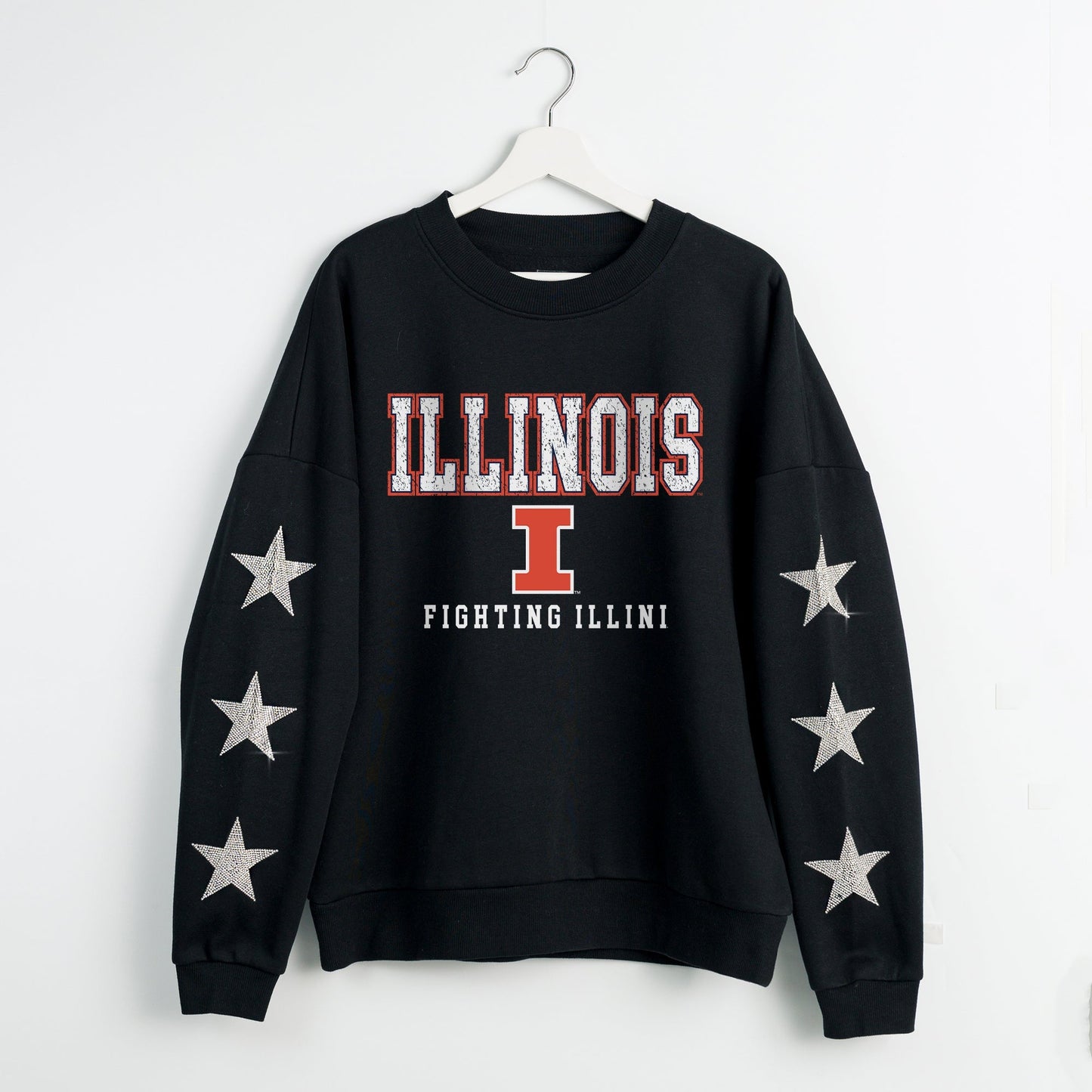 ILLINOIS FIGHTING ILLINI VELOCITY STAR EMBELLISHED CREW SWEATSHIRT