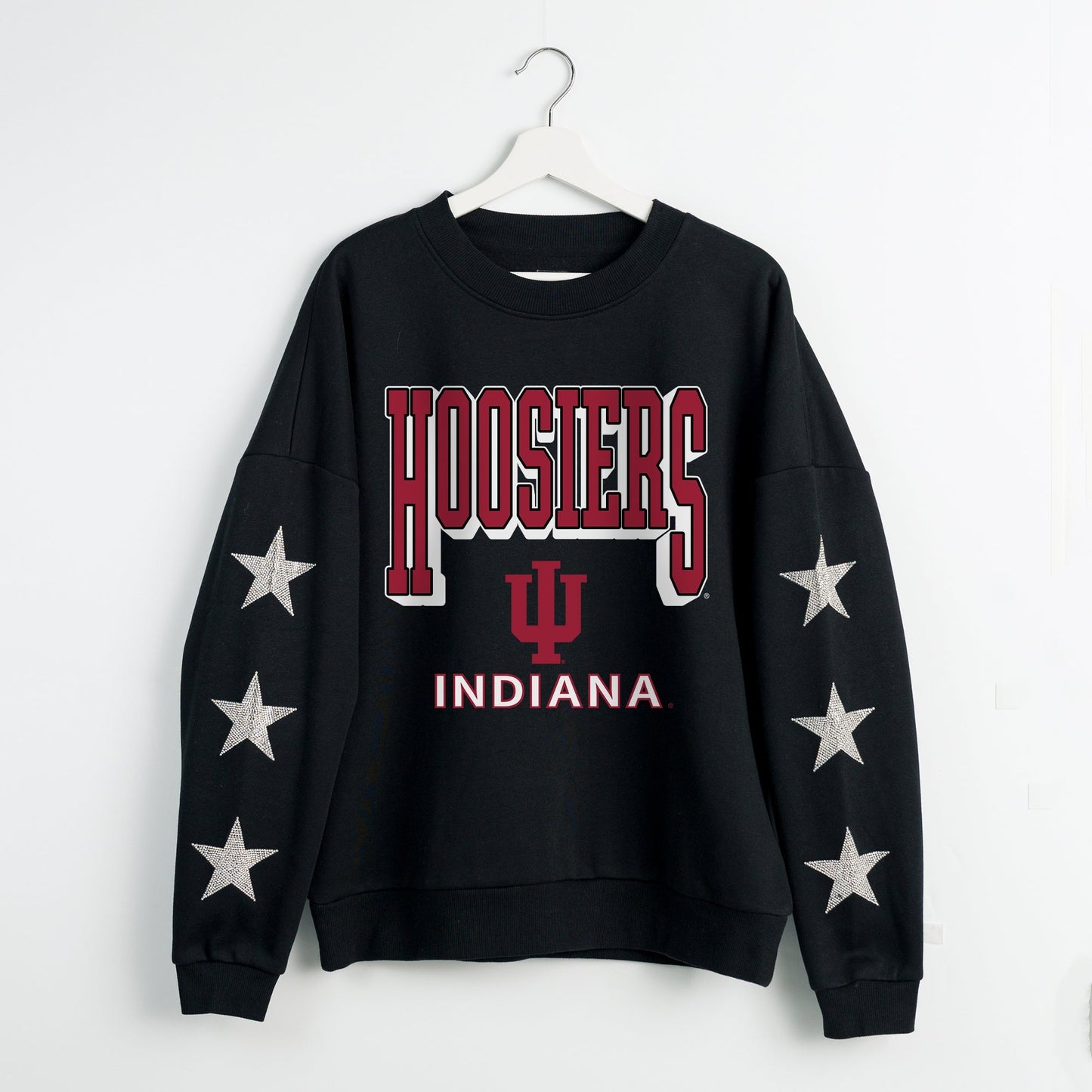INDIANA HOOSIERS PURE VICTORY EMBELLISHED STAR SLEEVE CREWNECK PULLOVER