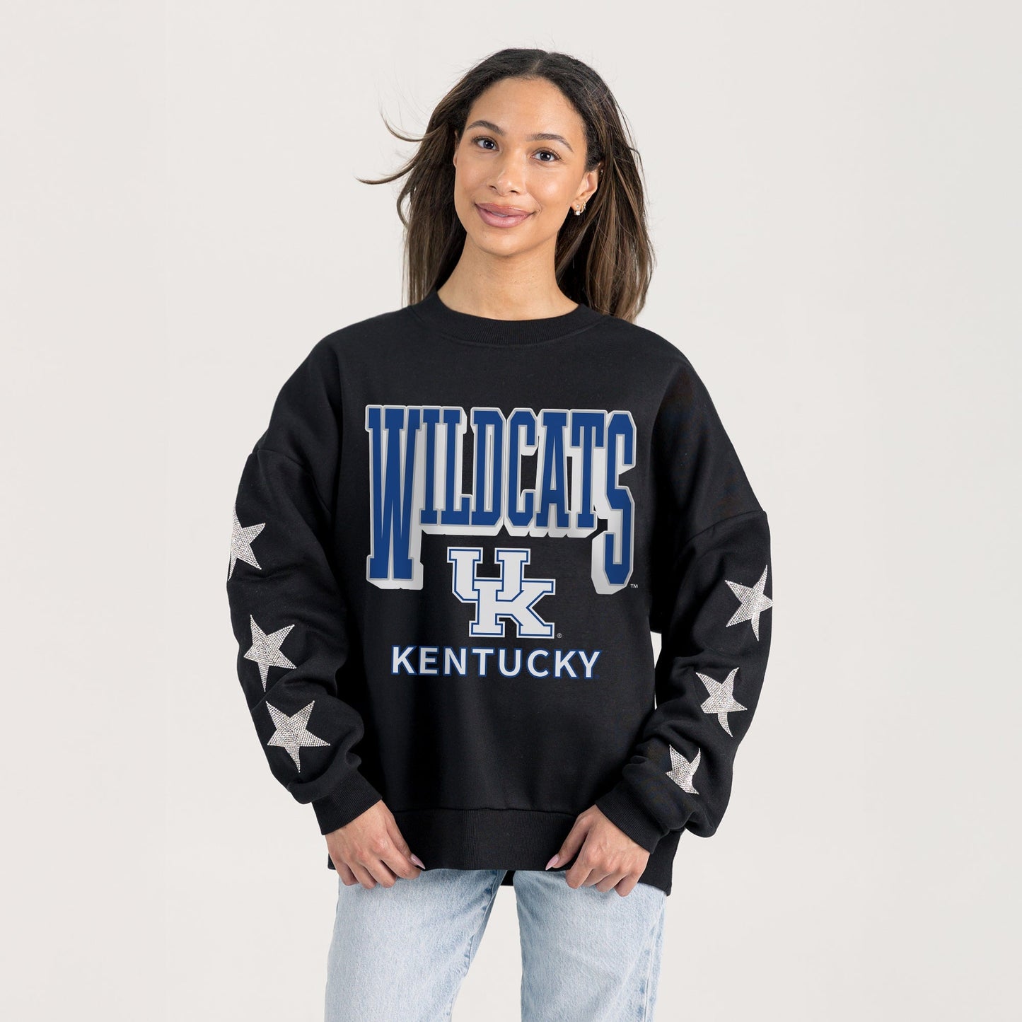 KENTUCKY WILDCATS PURE VICTORY EMBELLISHED STAR SLEEVE CREWNECK PULLOVER