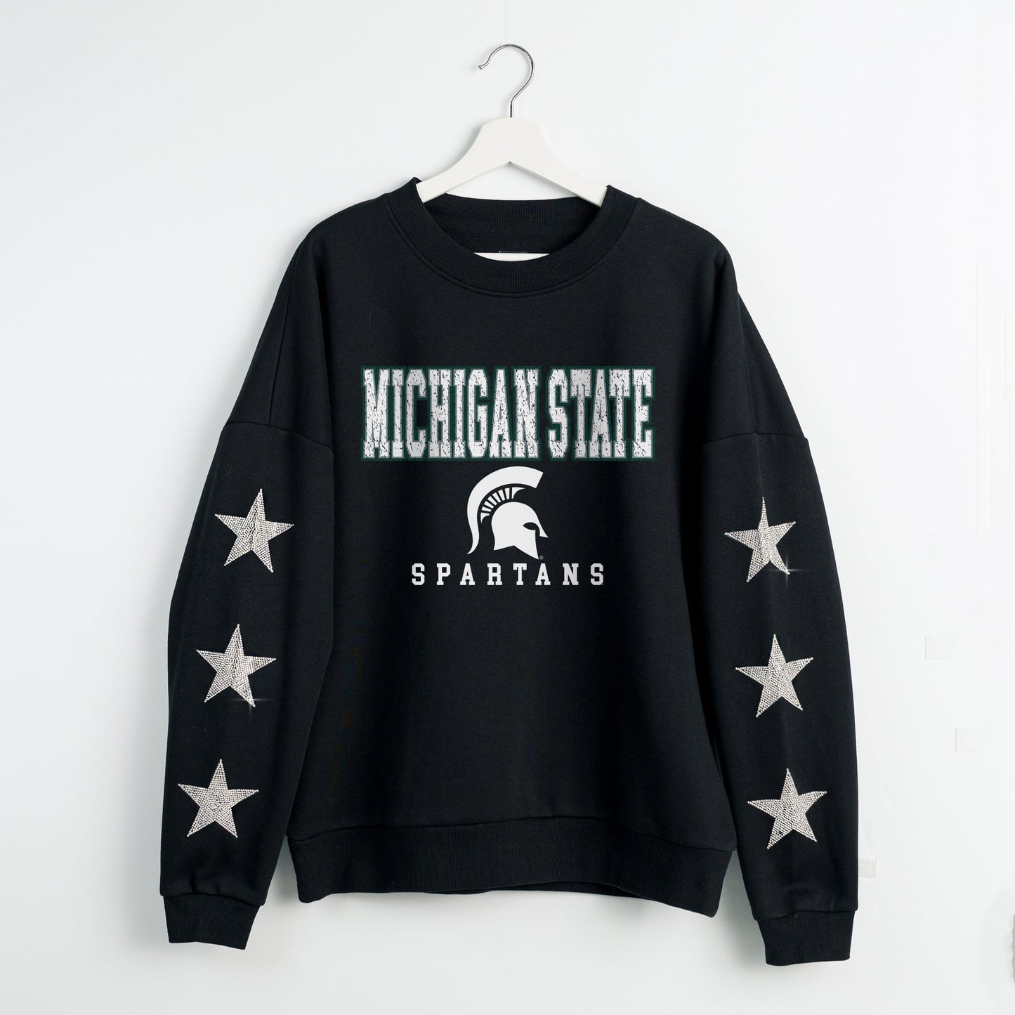 MICHIGAN STATE SPARTANS VELOCITY STAR EMBELLISHED CREW SWEATSHIRT