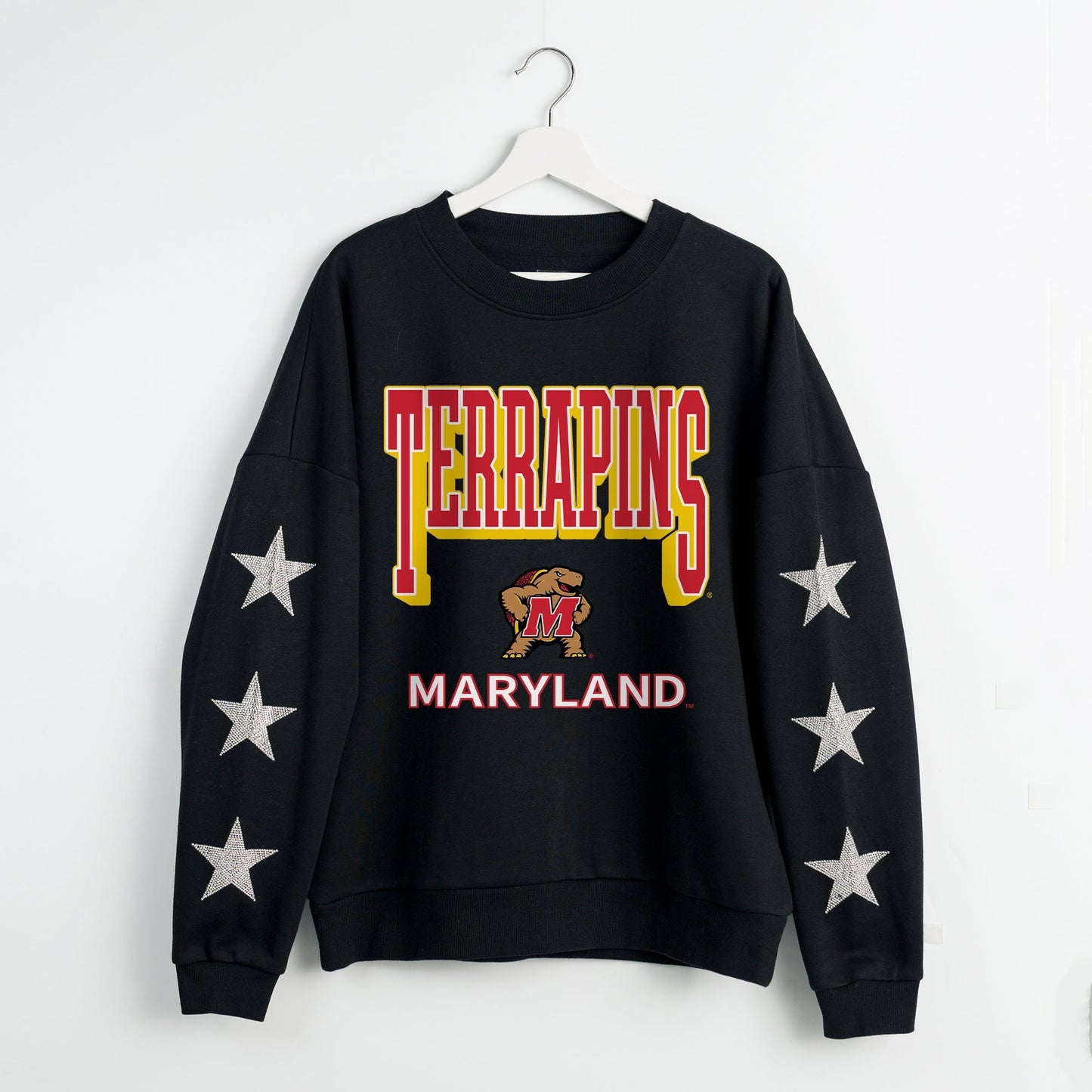 MARYLAND TERRAPINS PURE VICTORY EMBELLISHED STAR SLEEVE CREWNECK PULLOVER