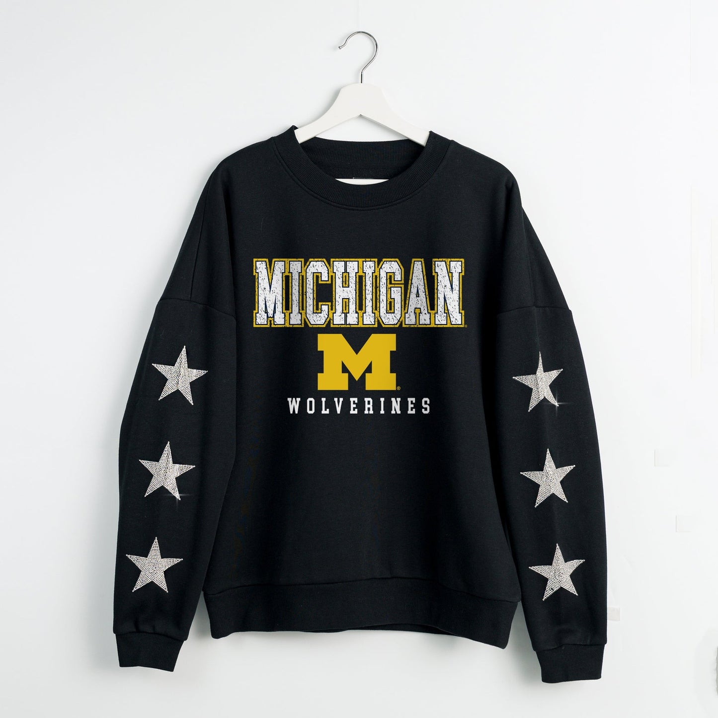 MICHIGAN WOLVERINES VELOCITY STAR EMBELLISHED CREW SWEATSHIRT