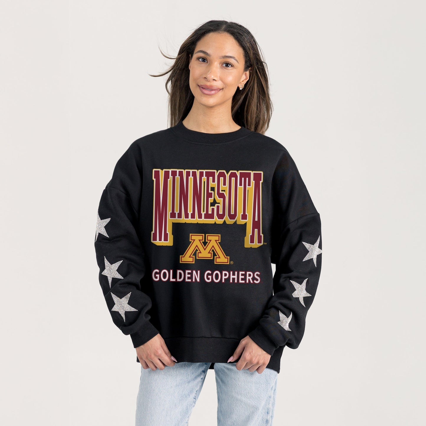 MINNESOTA GOLDEN GOPHERS PURE VICTORY EMBELLISHED STAR SLEEVE CREWNECK PULLOVER
