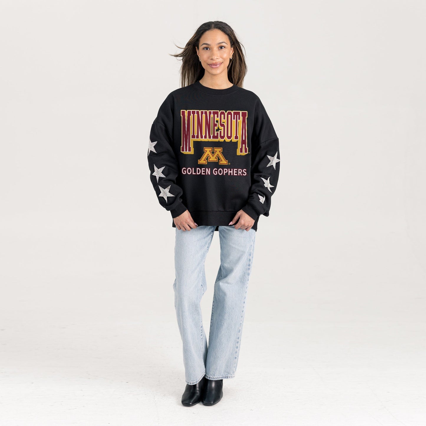MINNESOTA GOLDEN GOPHERS PURE VICTORY EMBELLISHED STAR SLEEVE CREWNECK PULLOVER