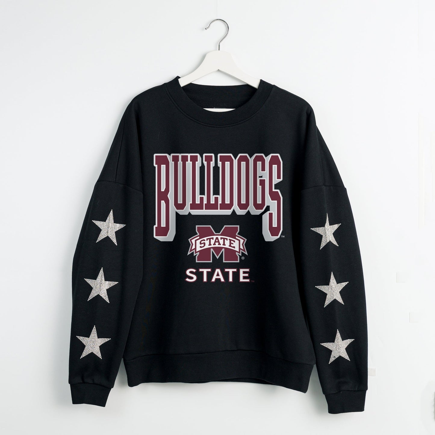 MISSISSIPPI STATE BULLDOGS PURE VICTORY EMBELLISHED STAR SLEEVE CREWNECK PULLOVER