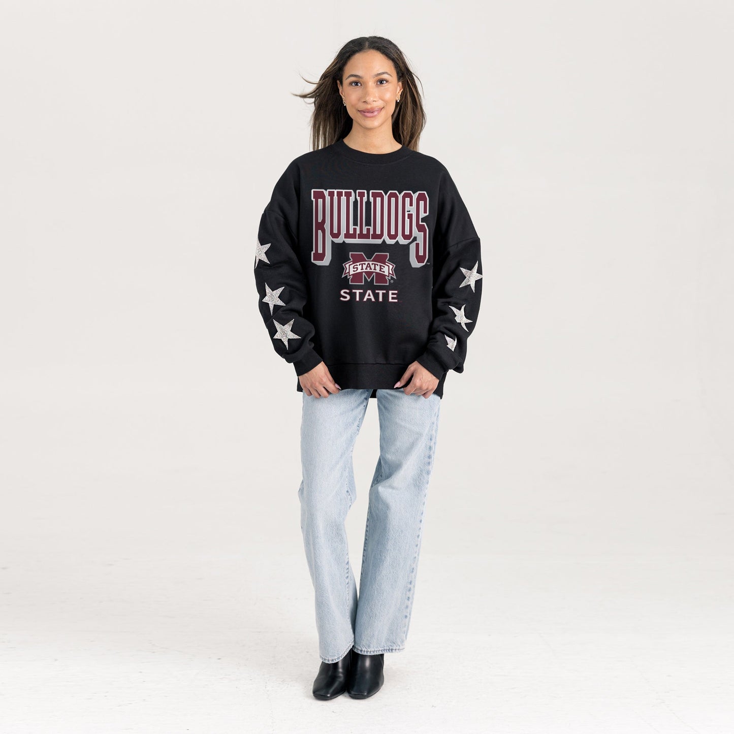 MISSISSIPPI STATE BULLDOGS PURE VICTORY EMBELLISHED STAR SLEEVE CREWNECK PULLOVER