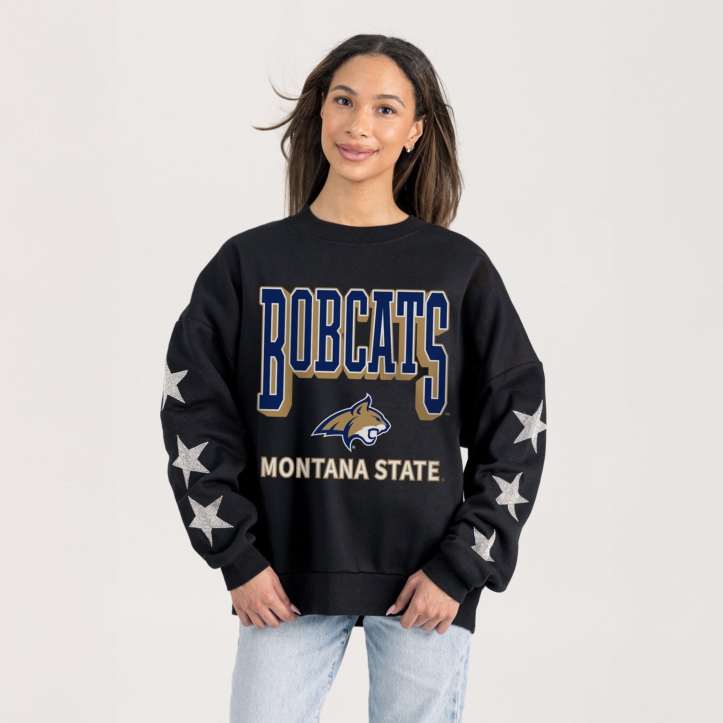 MONTANA STATE BOBCATS PURE VICTORY EMBELLISHED STAR SLEEVE CREWNECK PULLOVER