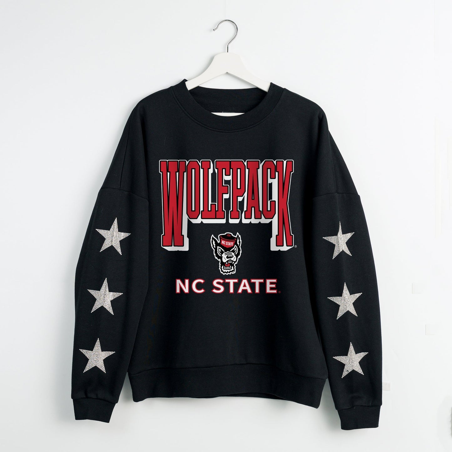 NORTH CAROLINA STATE WOLFPACK PURE VICTORY EMBELLISHED STAR SLEEVE CREWNECK PULLOVER