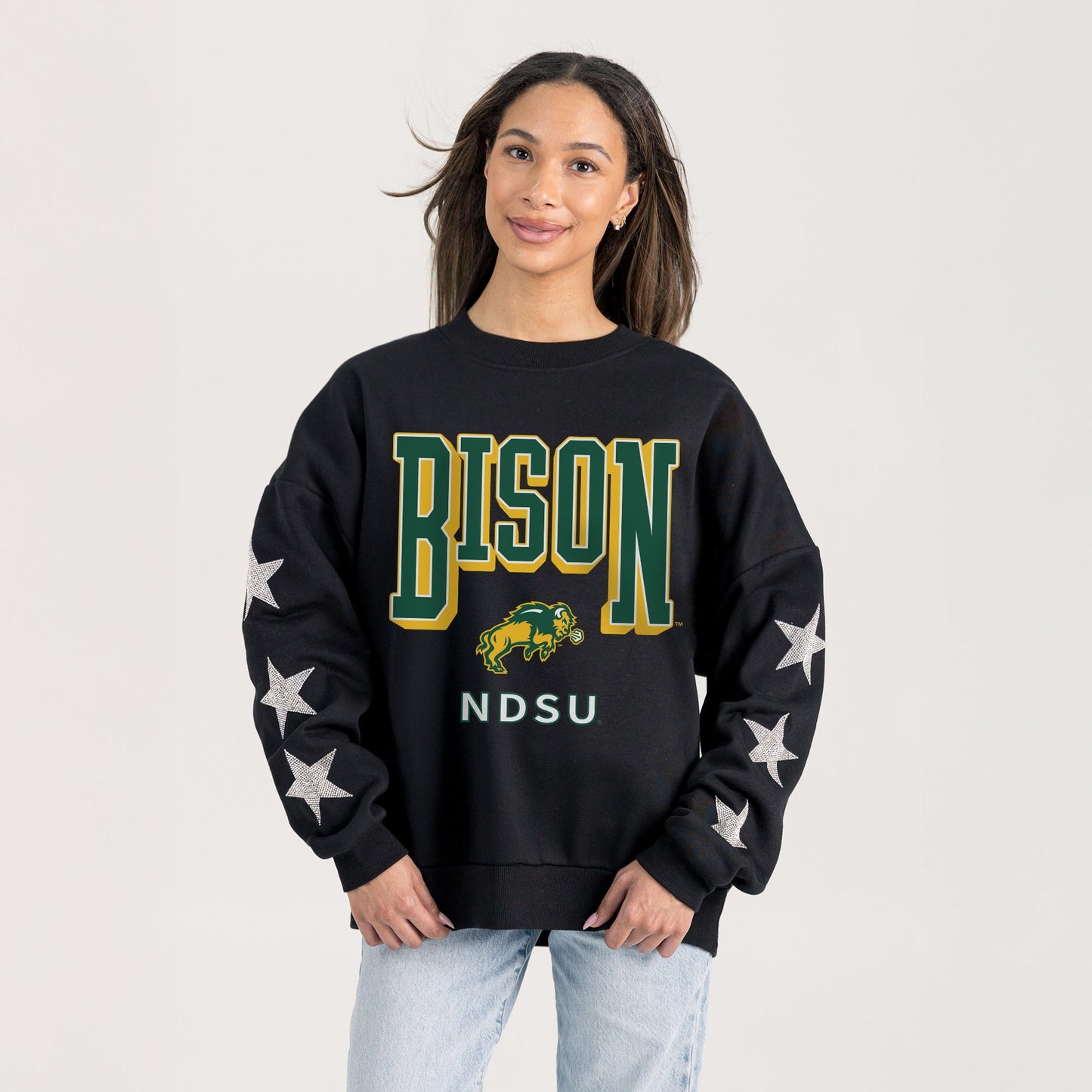 NORTH DAKOTA STATE BISON PURE VICTORY EMBELLISHED STAR SLEEVE CREWNECK PULLOVER