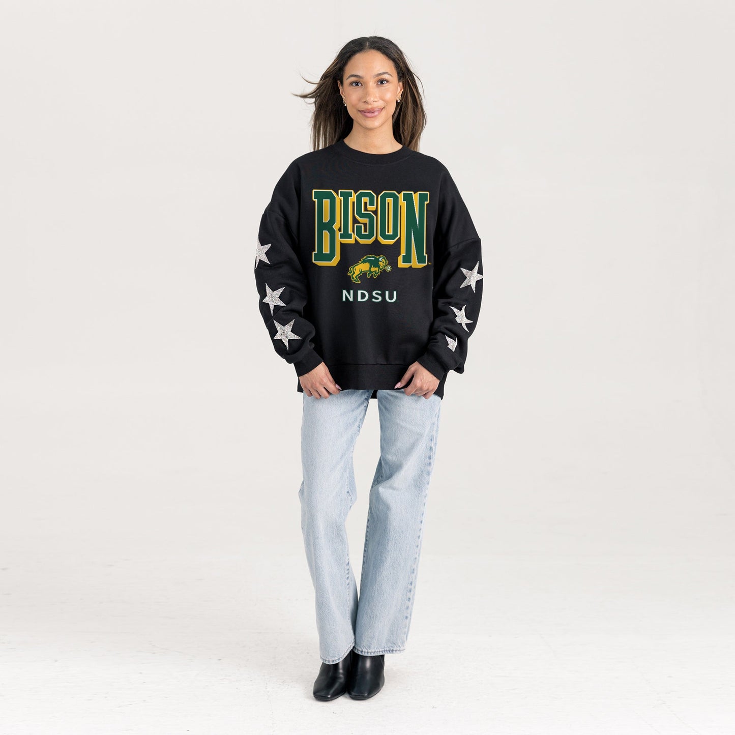 NORTH DAKOTA STATE BISON PURE VICTORY EMBELLISHED STAR SLEEVE CREWNECK PULLOVER