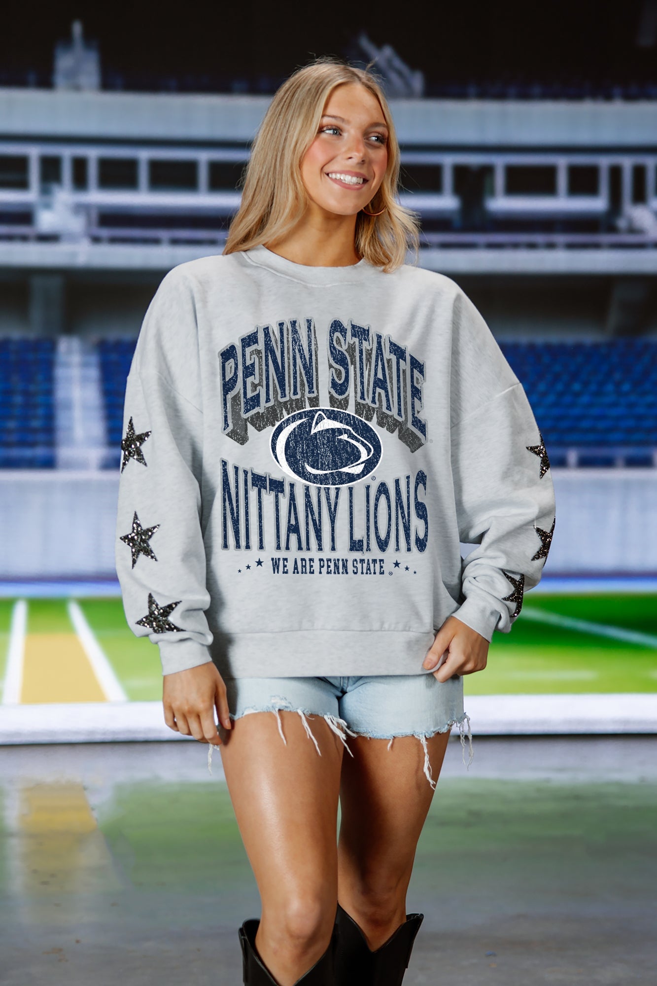 PENN STATE NITTANY LIONS RESILIENCE STAR EMBELLISHED CREW SWEATSHIRT