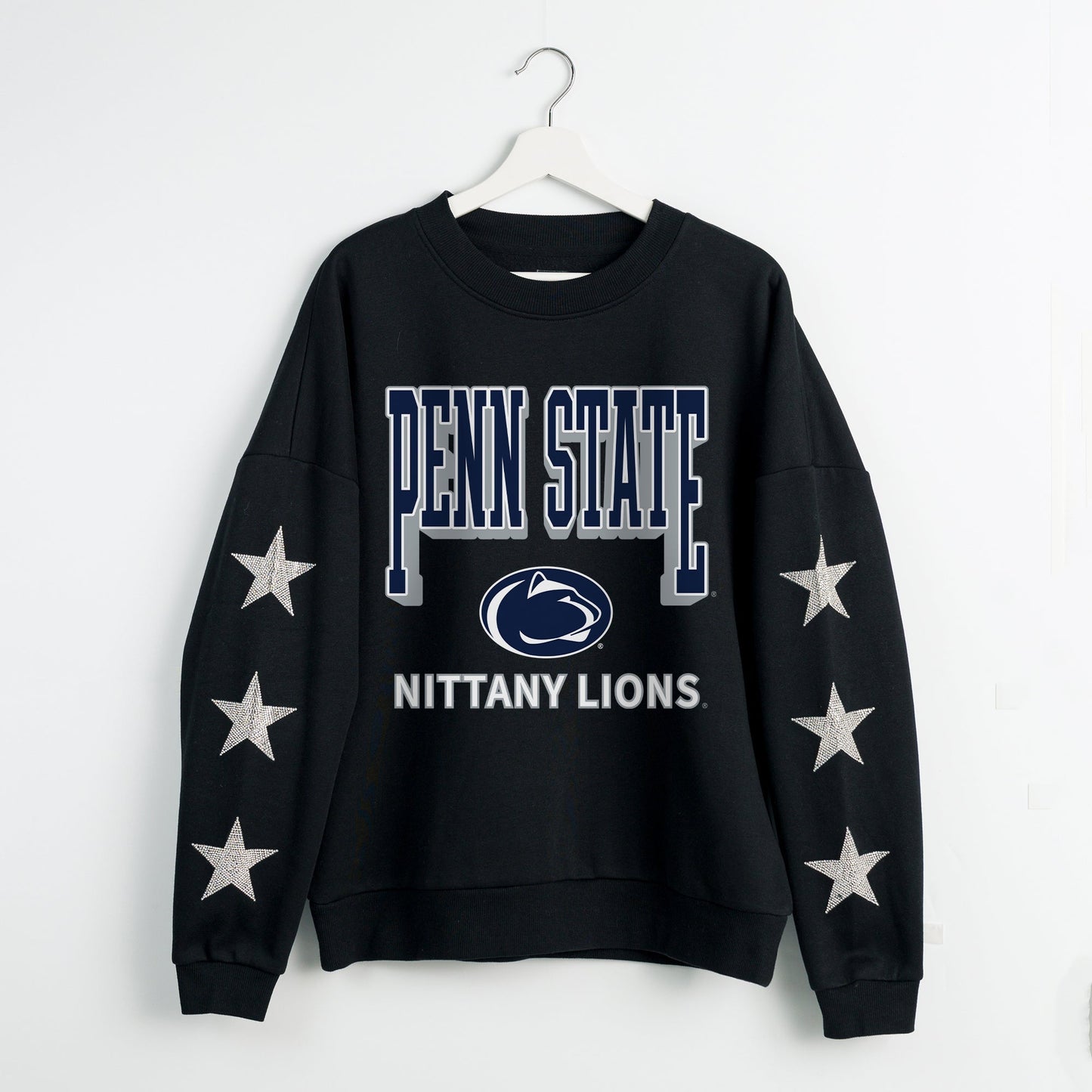 PENN STATE NITTANY LIONS PURE VICTORY EMBELLISHED STAR SLEEVE CREWNECK PULLOVER