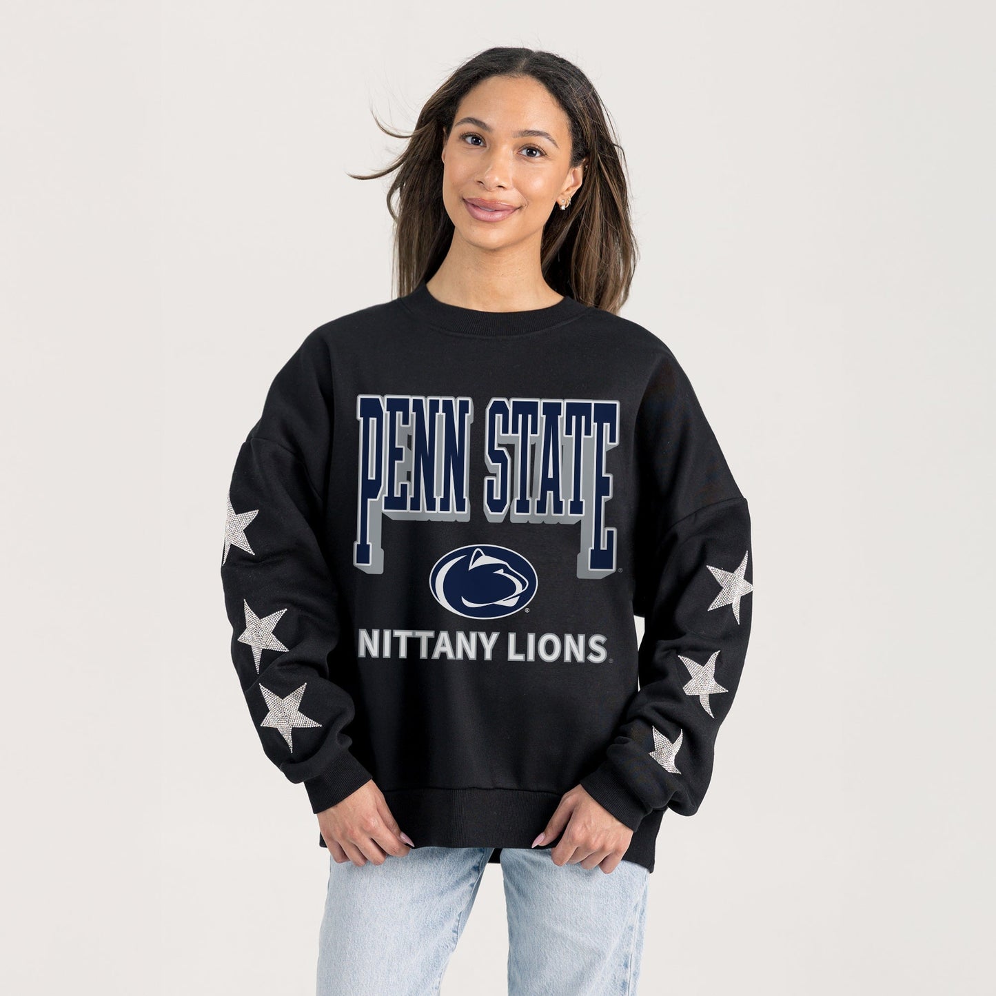 PENN STATE NITTANY LIONS PURE VICTORY EMBELLISHED STAR SLEEVE CREWNECK PULLOVER