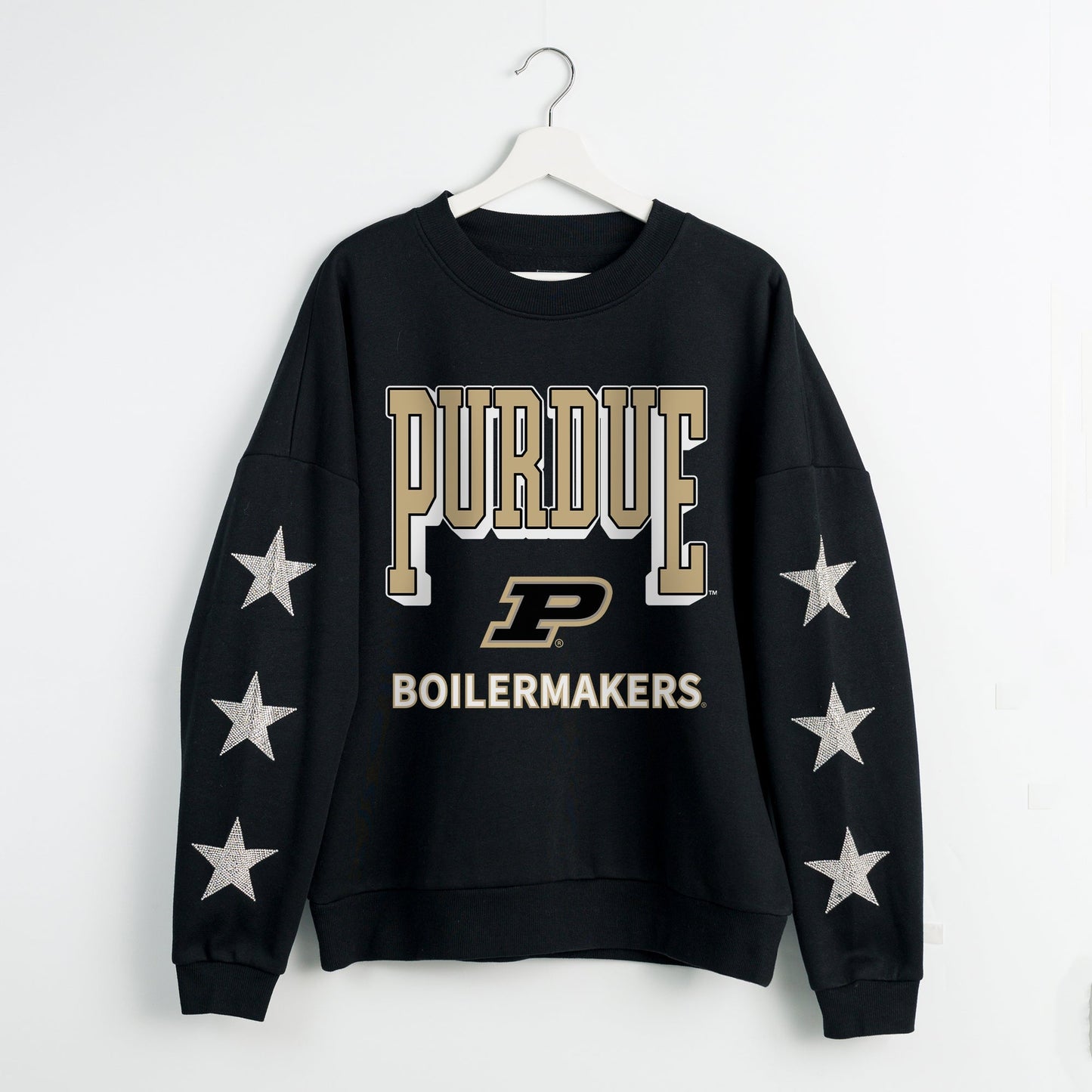 PURDUE BOILERMAKERS PURE VICTORY EMBELLISHED STAR SLEEVE CREWNECK PULLOVER