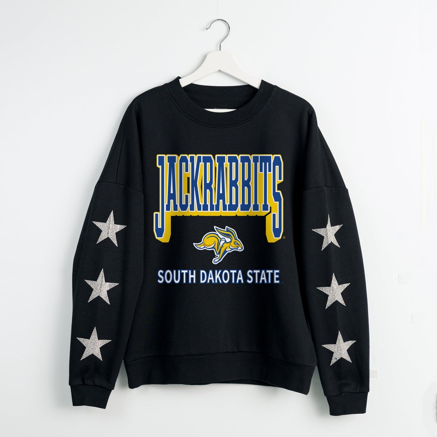 SOUTH DAKOTA STATE JACKRABBITS PURE VICTORY EMBELLISHED STAR SLEEVE CREWNECK PULLOVER