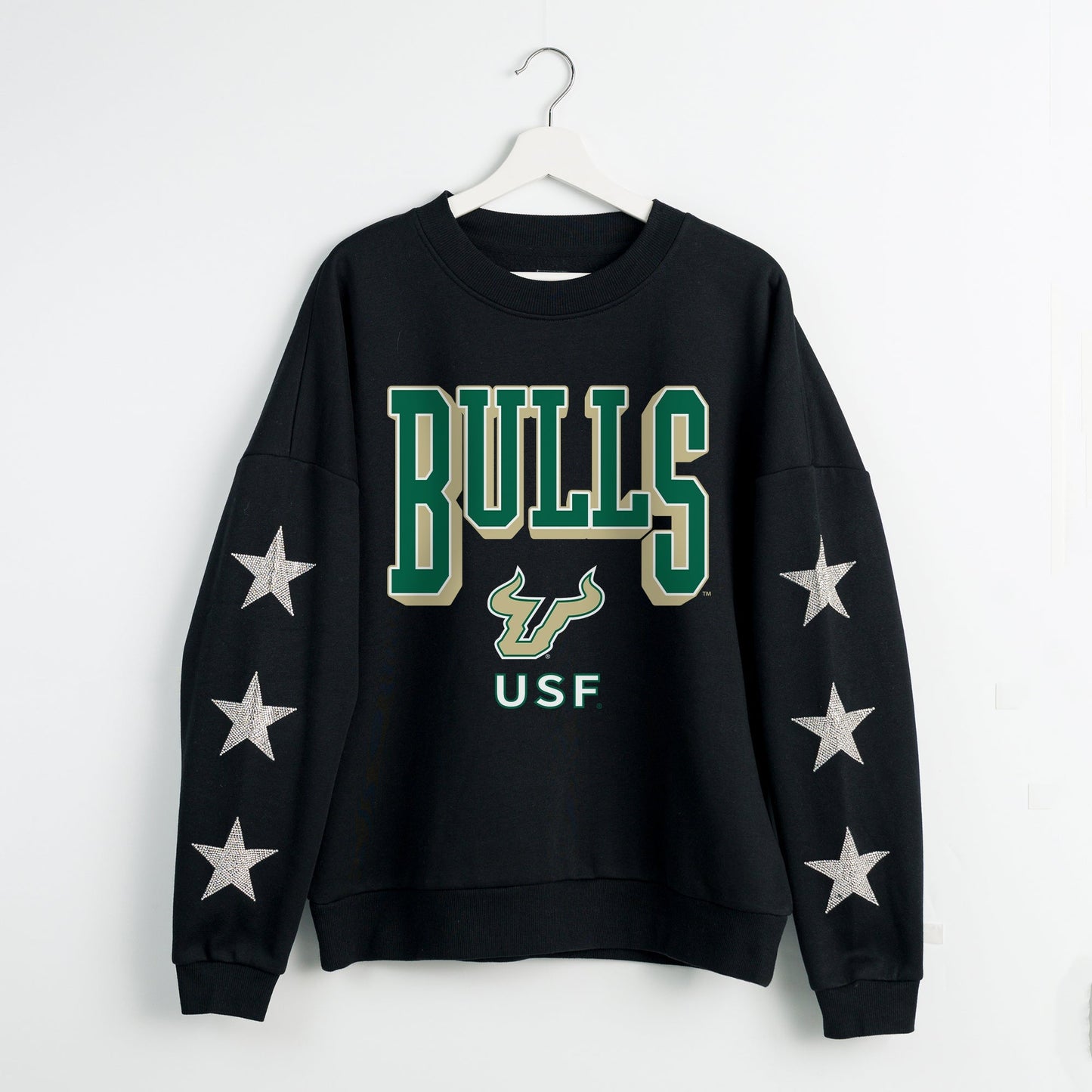 SOUTH FLORIDA BULLS PURE VICTORY EMBELLISHED STAR SLEEVE CREWNECK PULLOVER