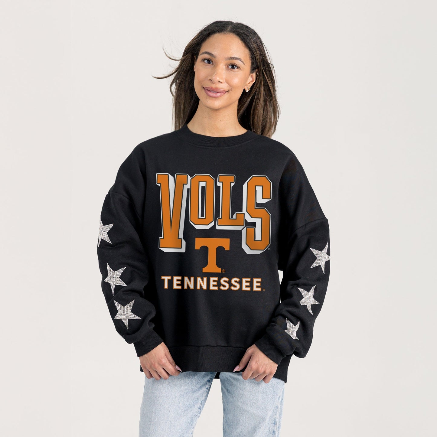 TENNESSEE VOLUNTEERS PURE VICTORY EMBELLISHED STAR SLEEVE CREWNECK PULLOVER