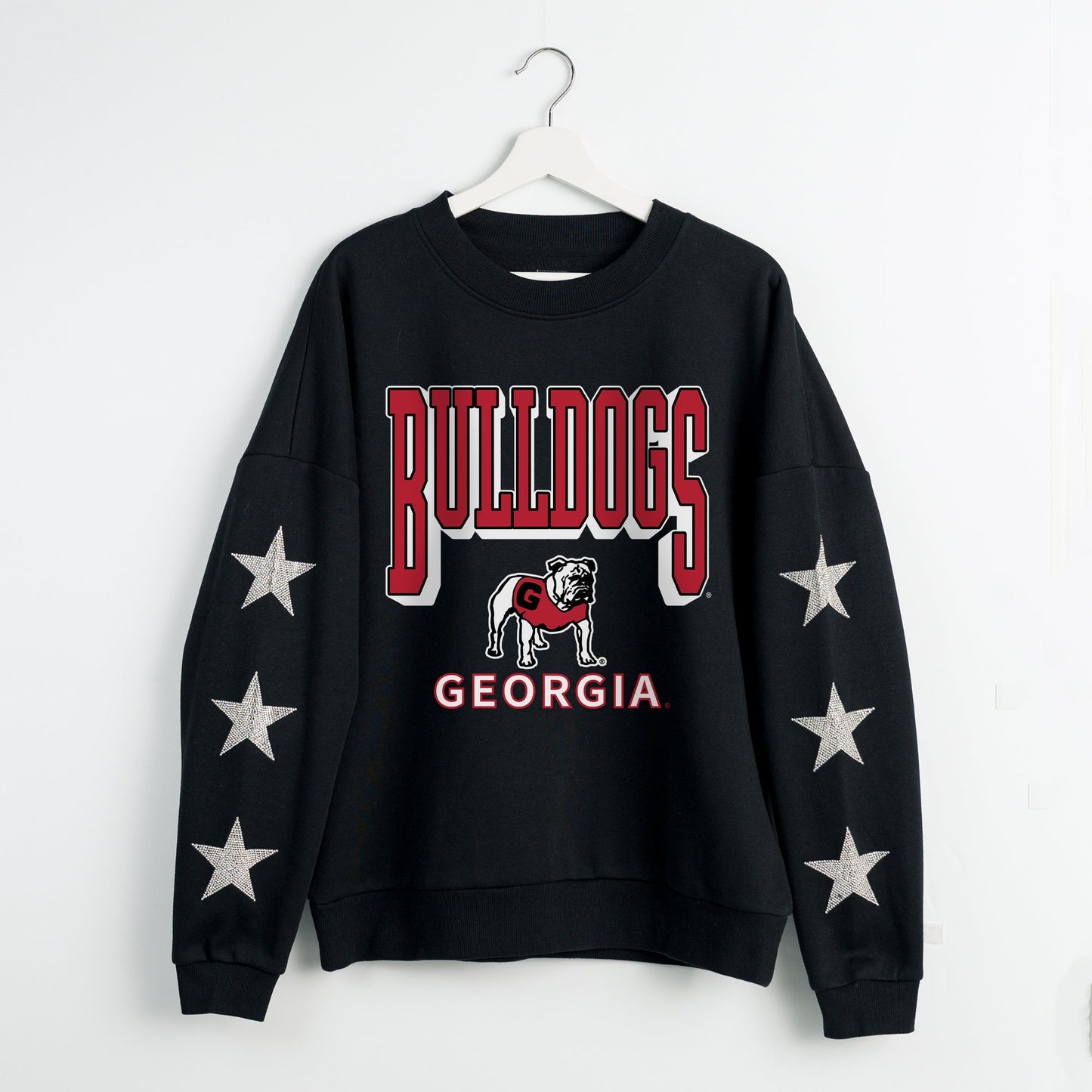 GEORGIA BULLDOGS PURE VICTORY EMBELLISHED STAR SLEEVE CREWNECK PULLOVER