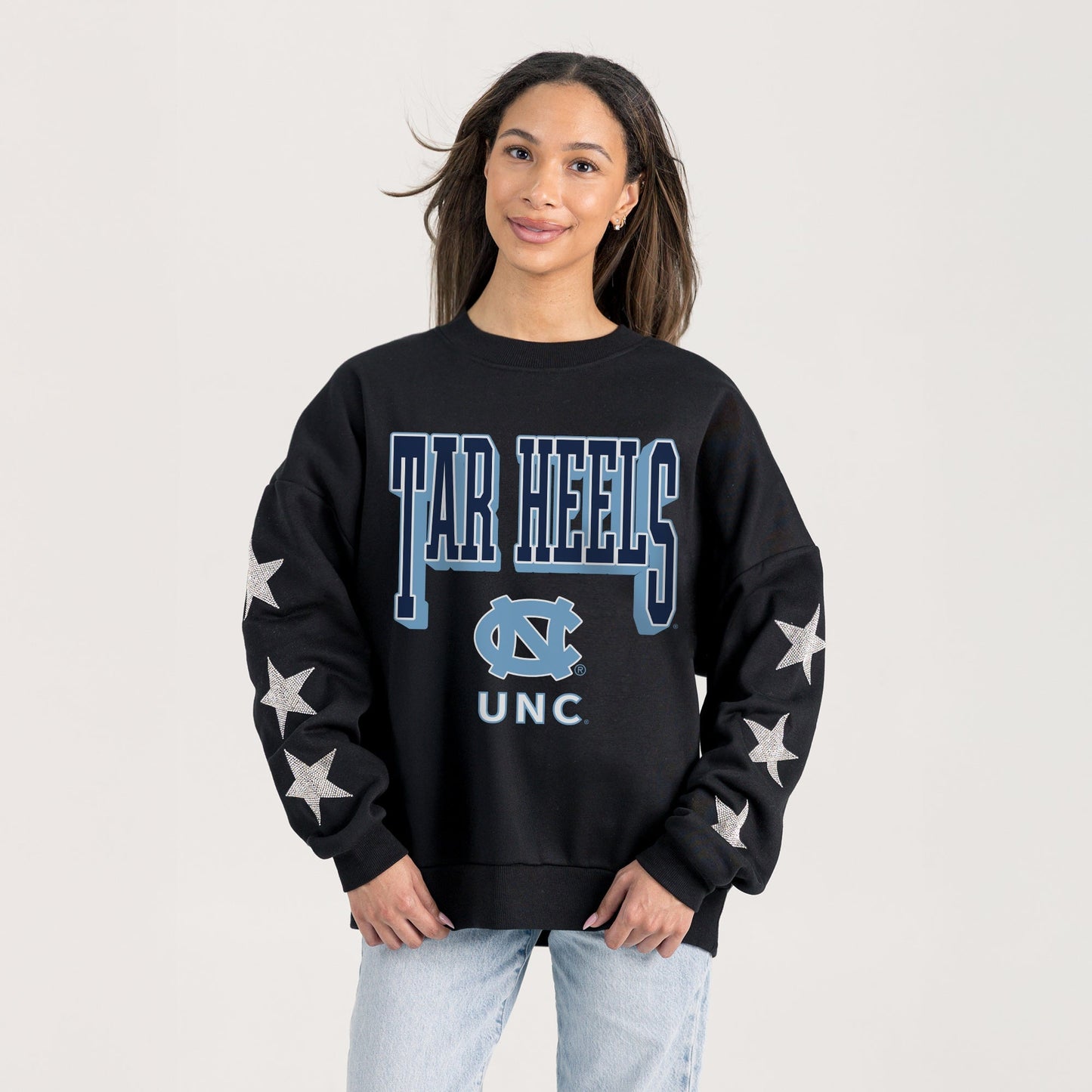 NORTH CAROLINA TAR HEELS PURE VICTORY EMBELLISHED STAR SLEEVE CREWNECK PULLOVER