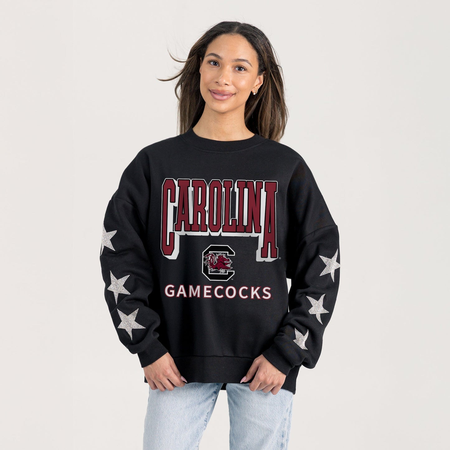 SOUTH CAROLINA GAMECOCKS PURE VICTORY EMBELLISHED STAR SLEEVE CREWNECK PULLOVER