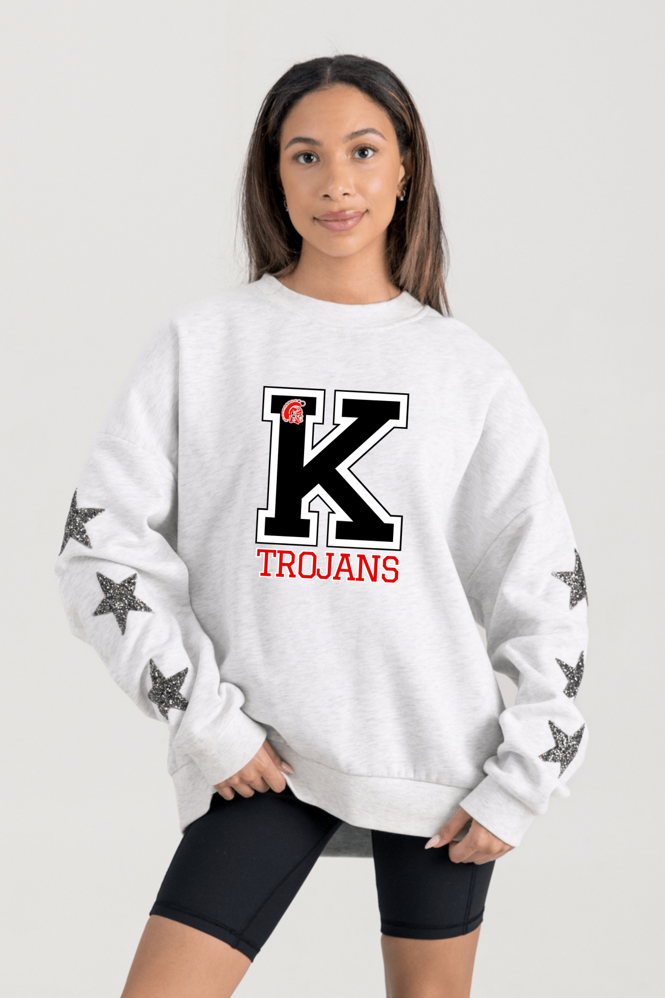 KIEFER TROJANS EMBELLISHED STAR SLEEVE CREWNECK SWEATSHIRT - The Club