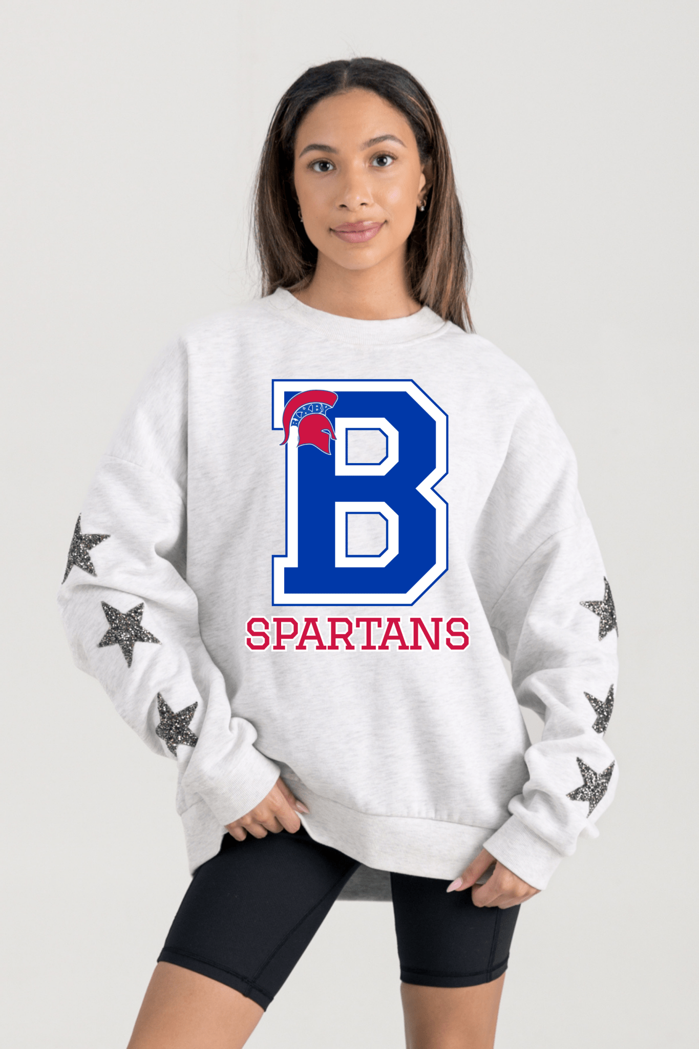 BIXBY SPARTANS EMBELLISHED STAR SLEEVE CREWNECK SWEATSHIRT - The Club